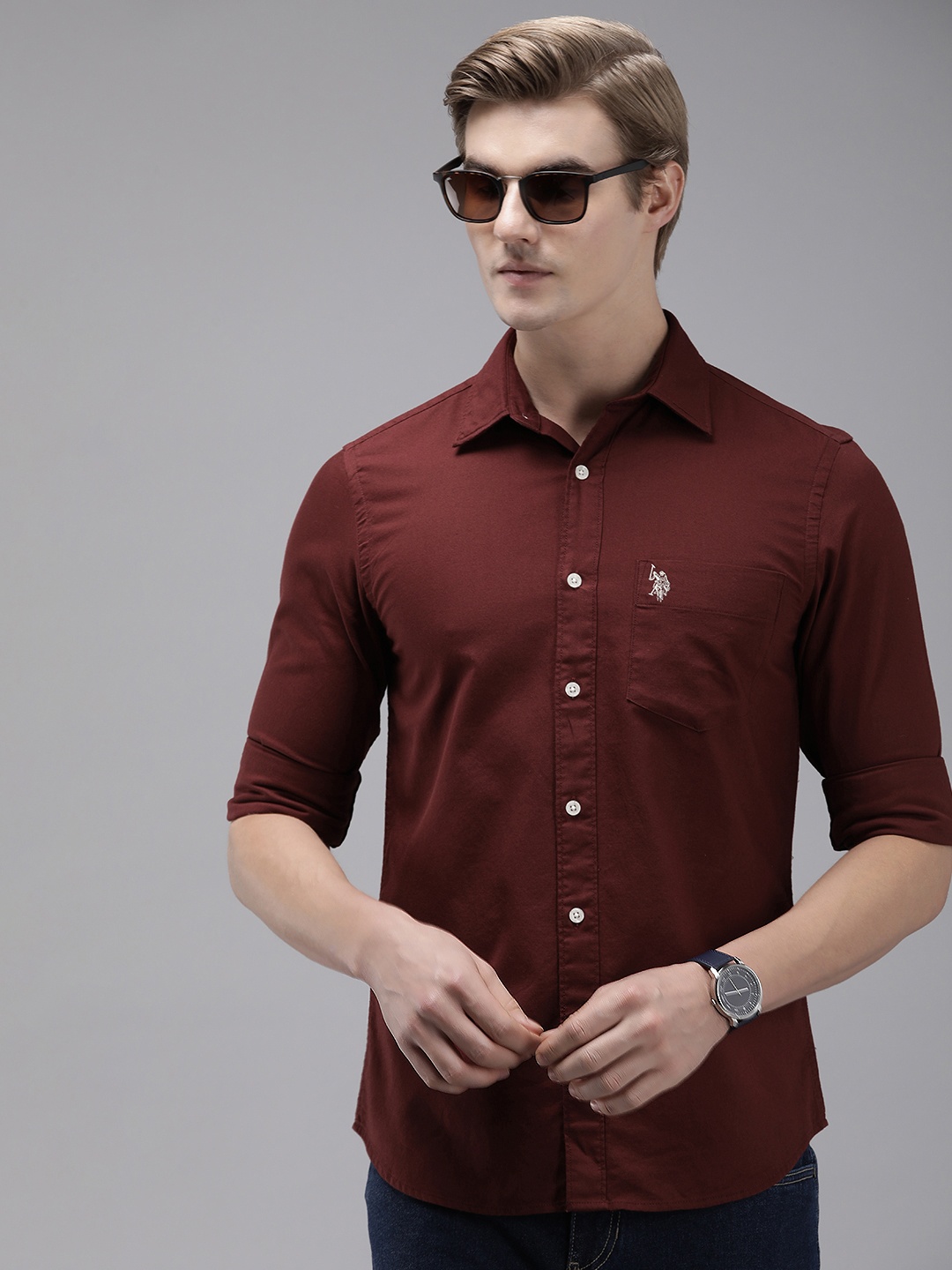

U.S. Polo Assn. Pure Cotton Tailored Fit Opaque Casual Shirt, Maroon