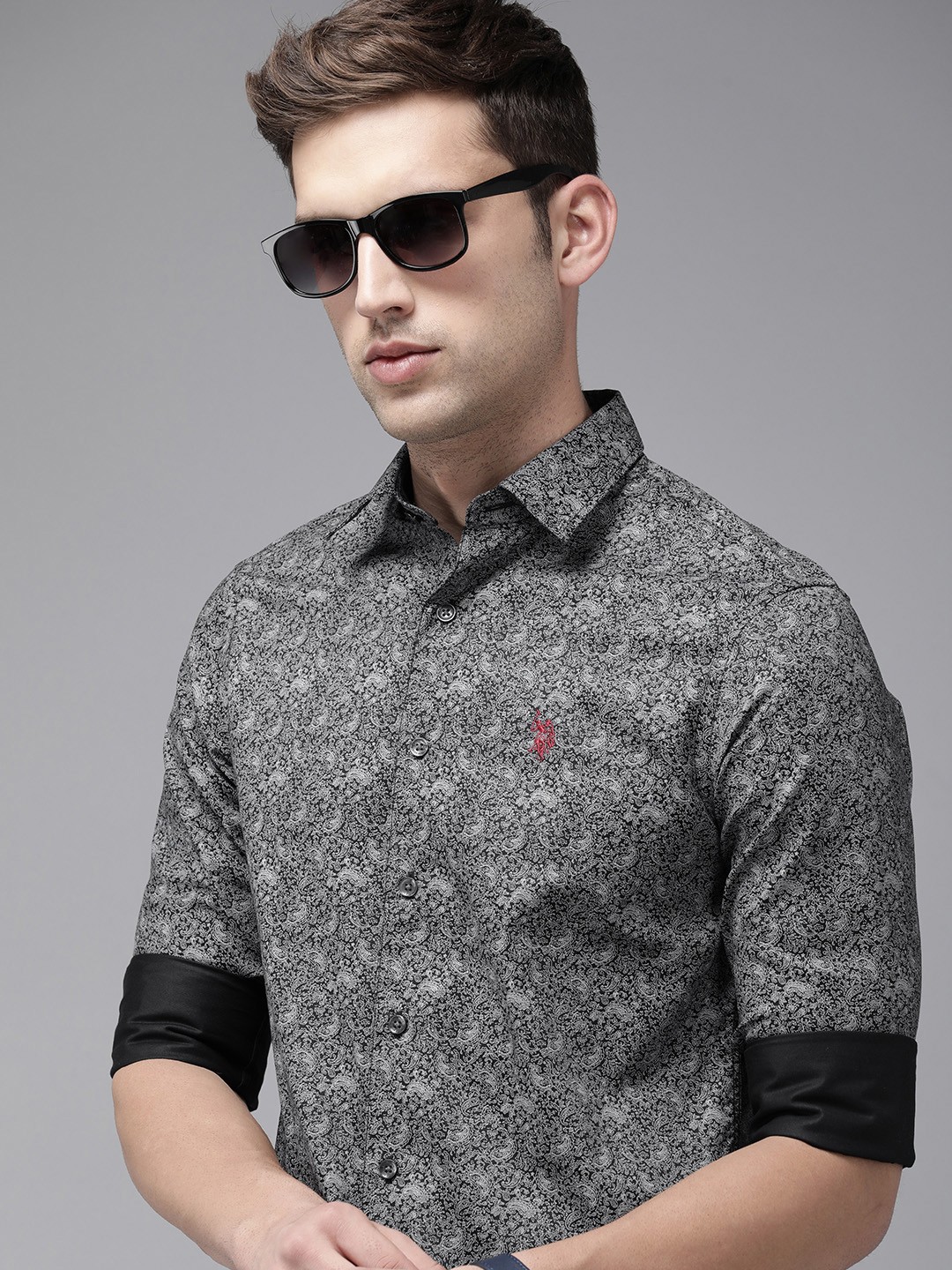 

U.S. Polo Assn. Pure Cotton Tailored Fit Ethnic Motifs Printed Casual Shirt, Black