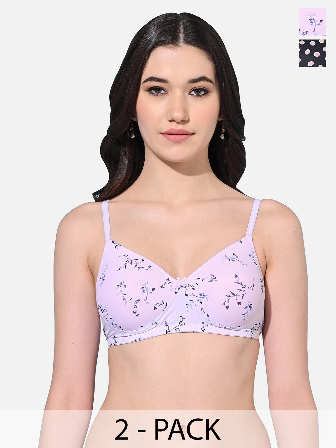 

FIMS Pack Of 2 Lightly Padded Seamless Full Coverage Everyday Bra With All Day Comfort, Purple