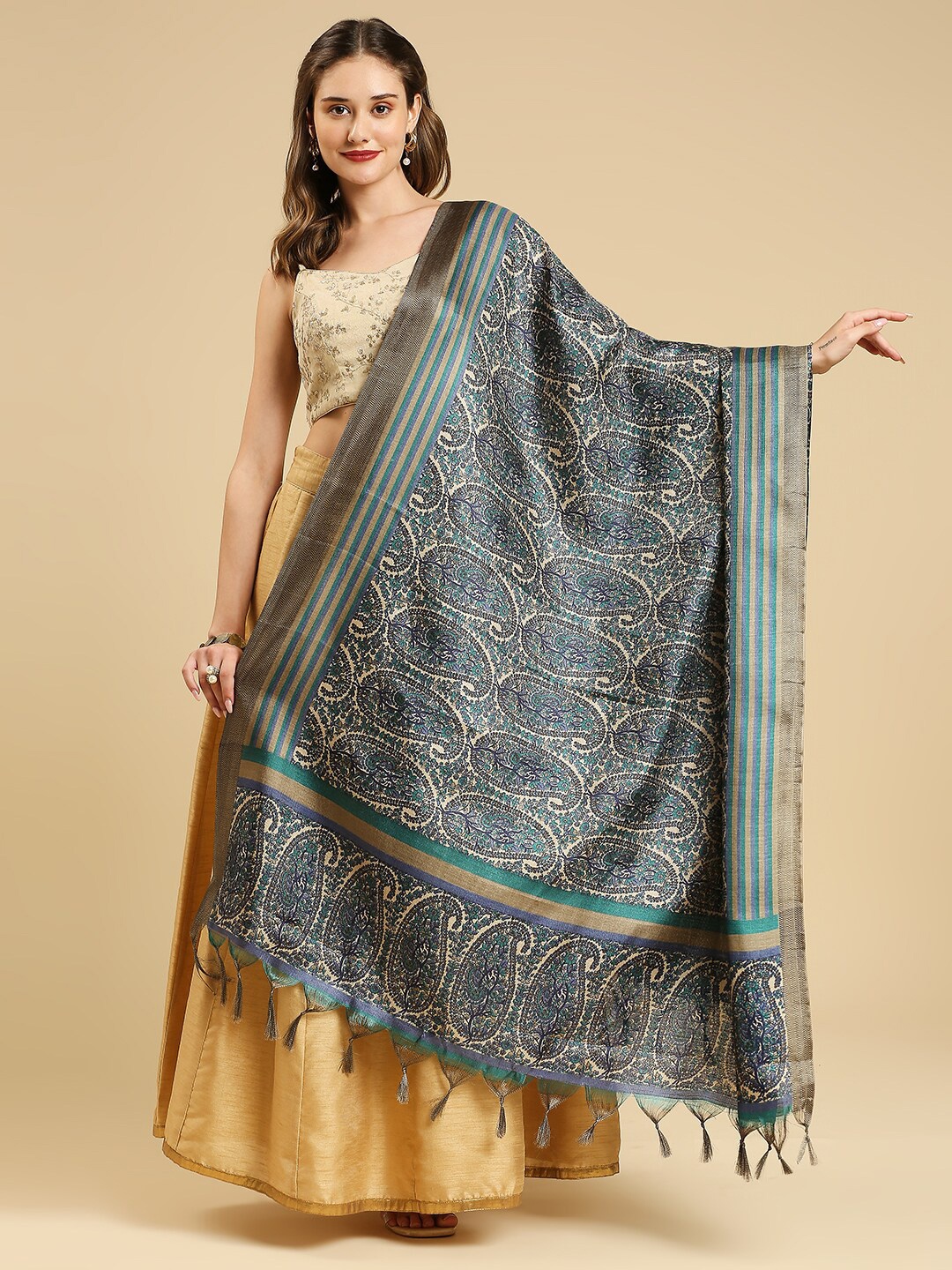 

Dupatta Bazaar Paisley Printed Art Silk Dupatta, Blue