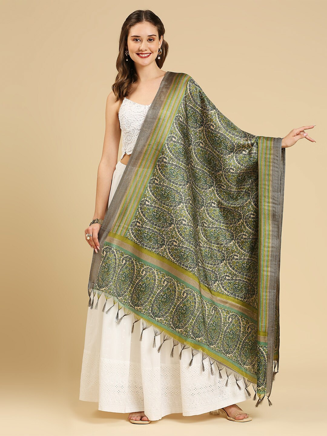 

Dupatta Bazaar Paisley Printed Art Silk Dupatta, Green