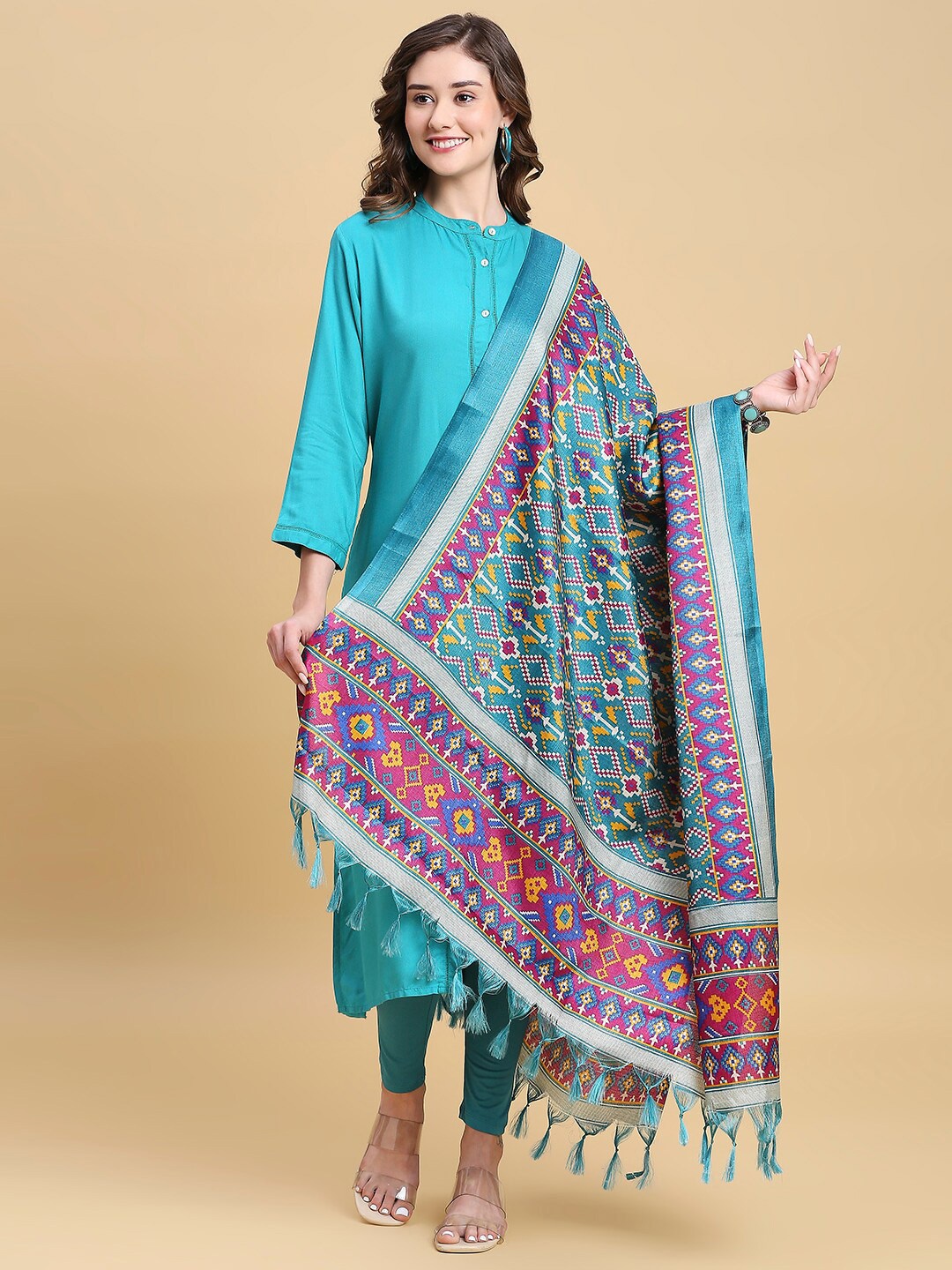

Dupatta Bazaar Ethnic Motifs Printed Art Silk Dupatta, Green