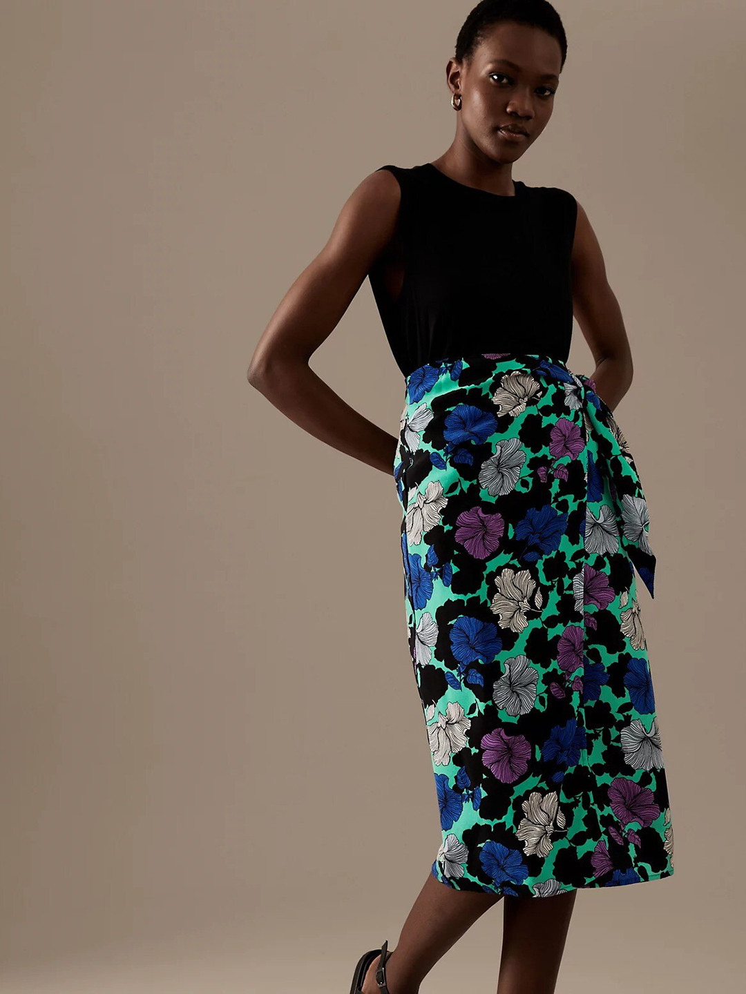 

Marks & Spencer Floral Printed Wrap Midi Skirt, Green