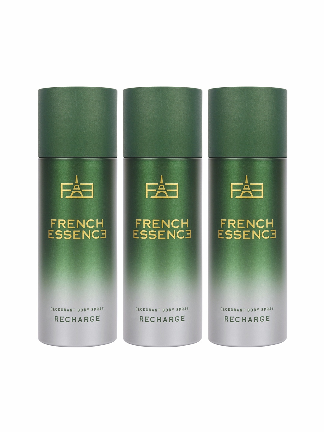 

FRENCH ESSENCE Set Of 3 Recharge Long Lasting Deodorants Body Spray - 150ml Each, Green