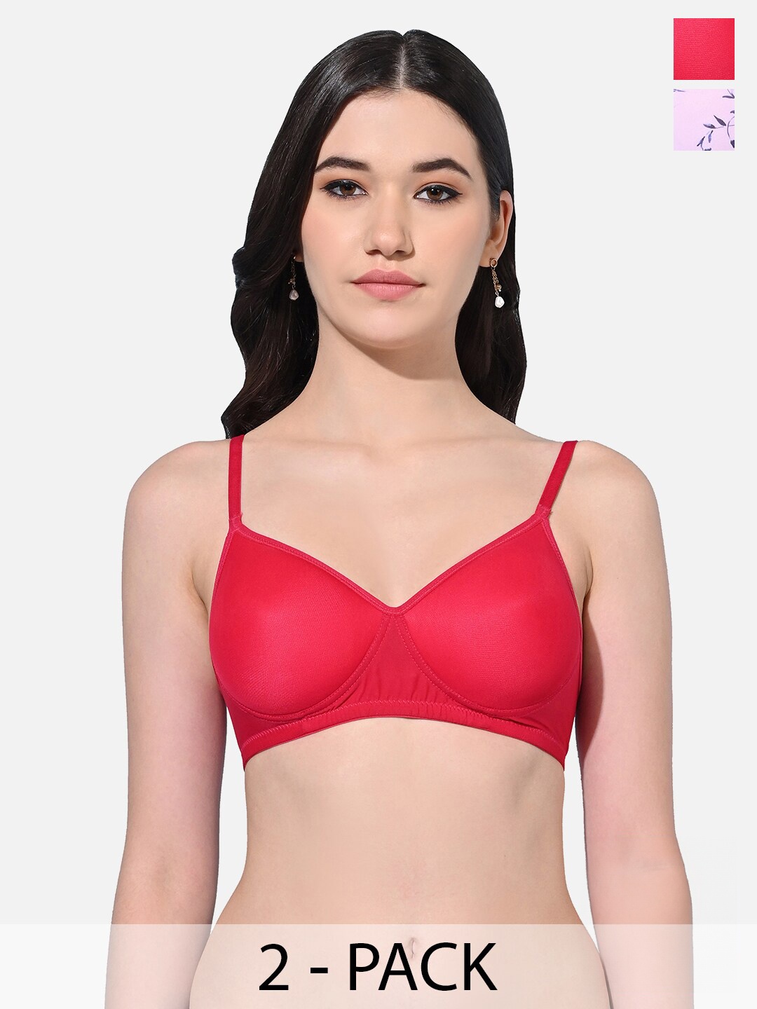 

FIMS Pack Of 2 Lightly Padded Seamless Full Coverage Everyday Bra With All Day Comfort, Pink