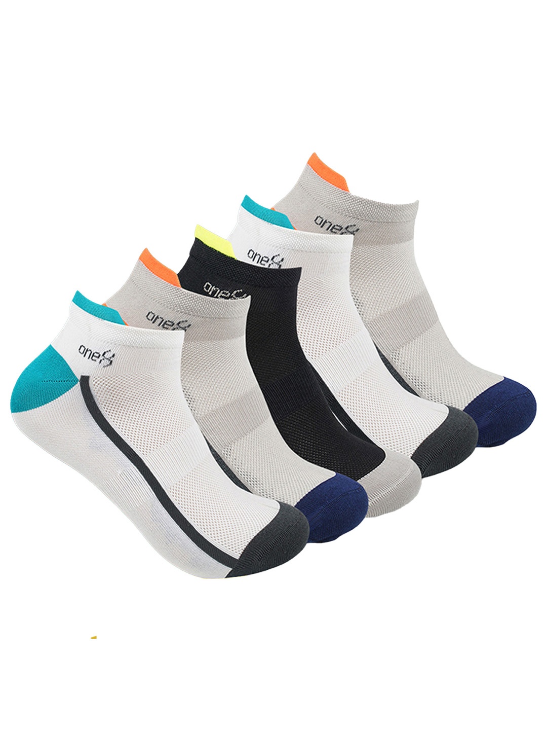 

One8 Men Pack Of 5 Colourblocked Ankle-Length Socks, White