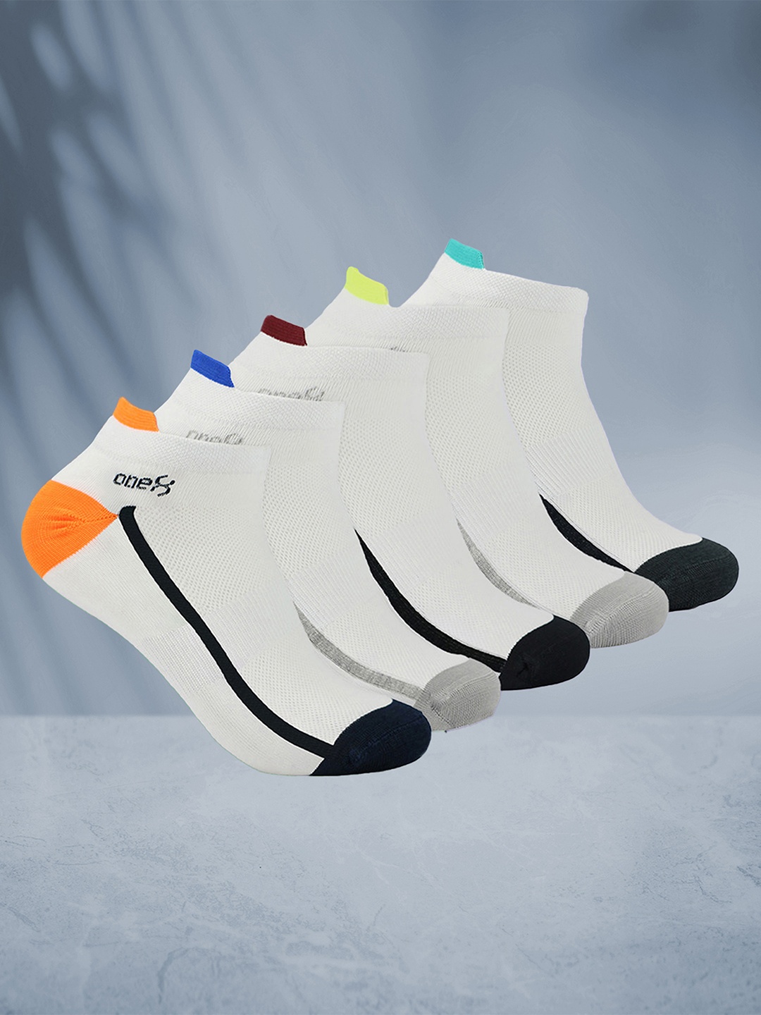 

One8 Men Pack Of 5 Colourblocked Ankle-Length Socks, White