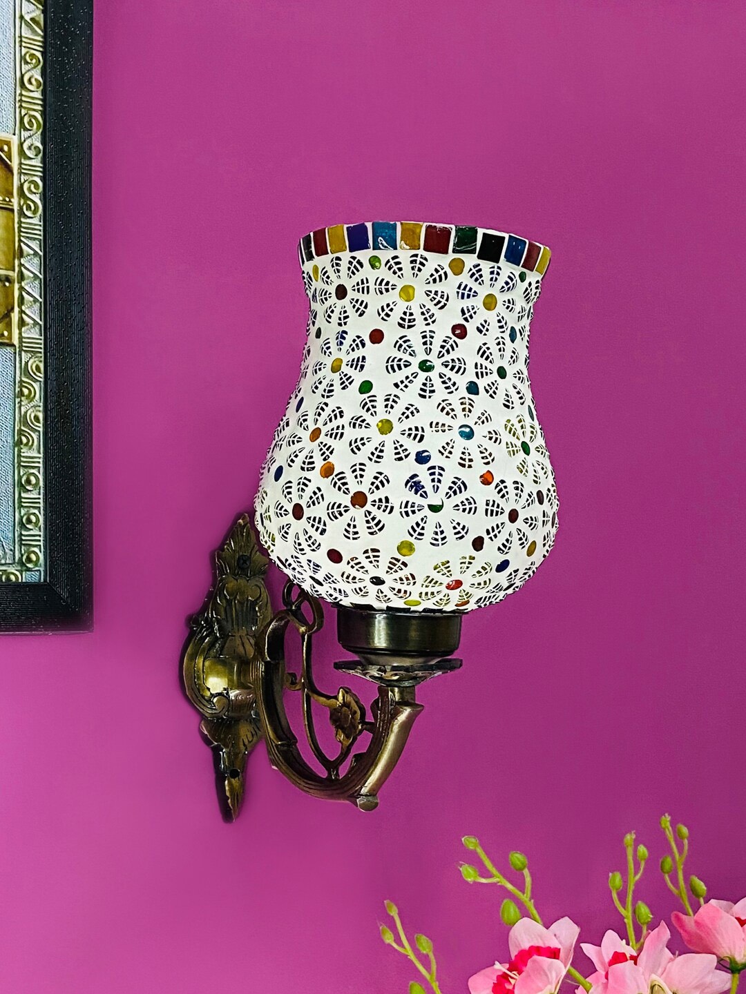 

foziq White & Blue Textured Glass Wall Lamp