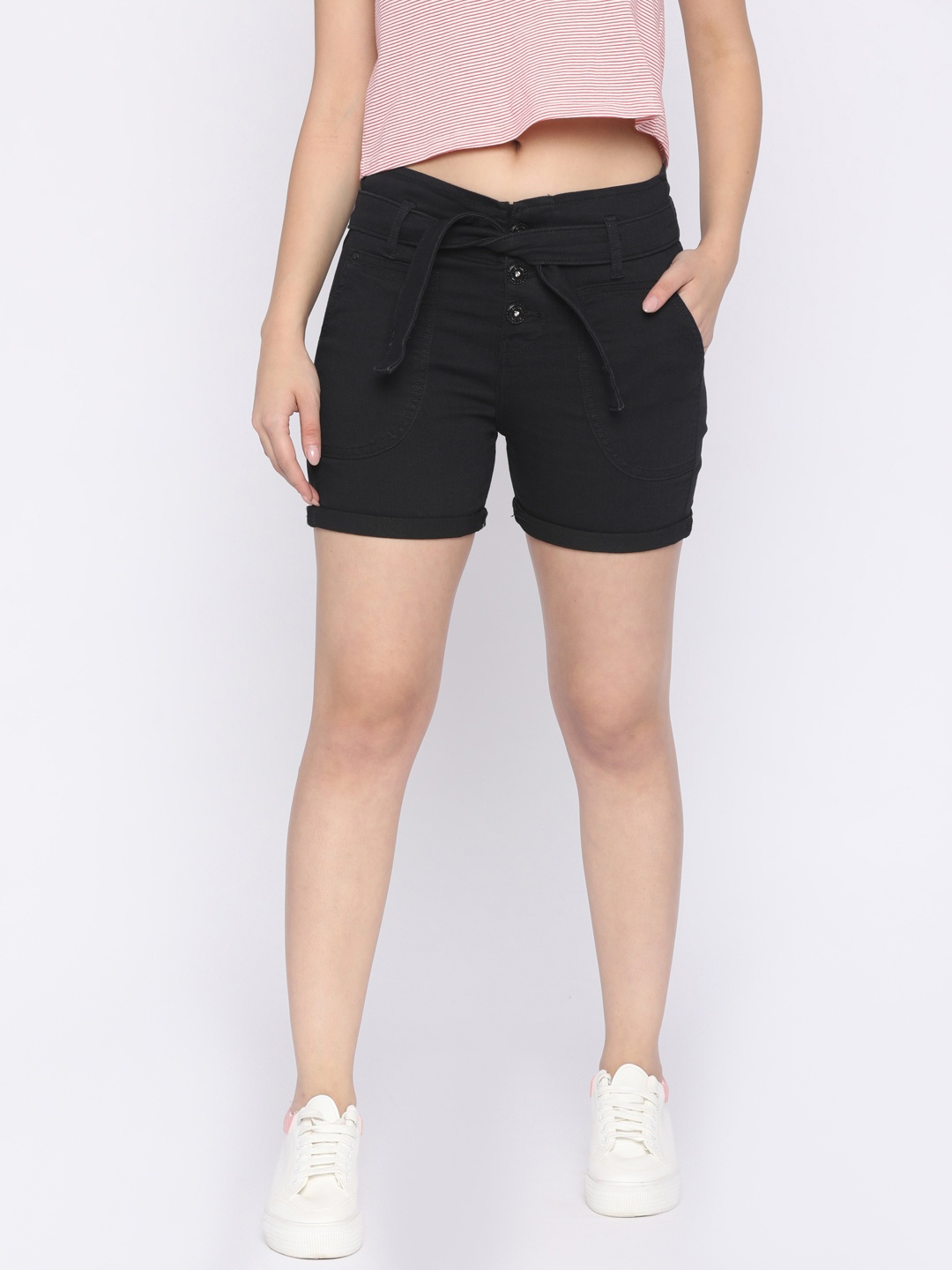 

Jealous 21 Women Black Solid Regular Fit Denim Shorts