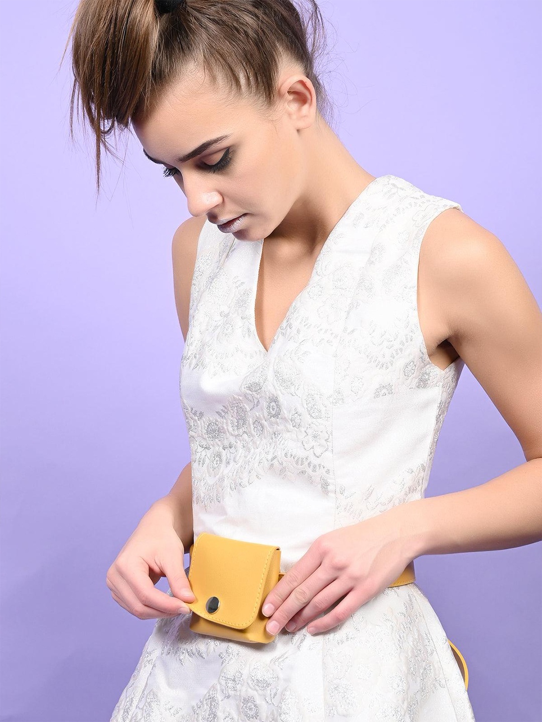 

ODETTE Women Leather Belt Pouch, Yellow