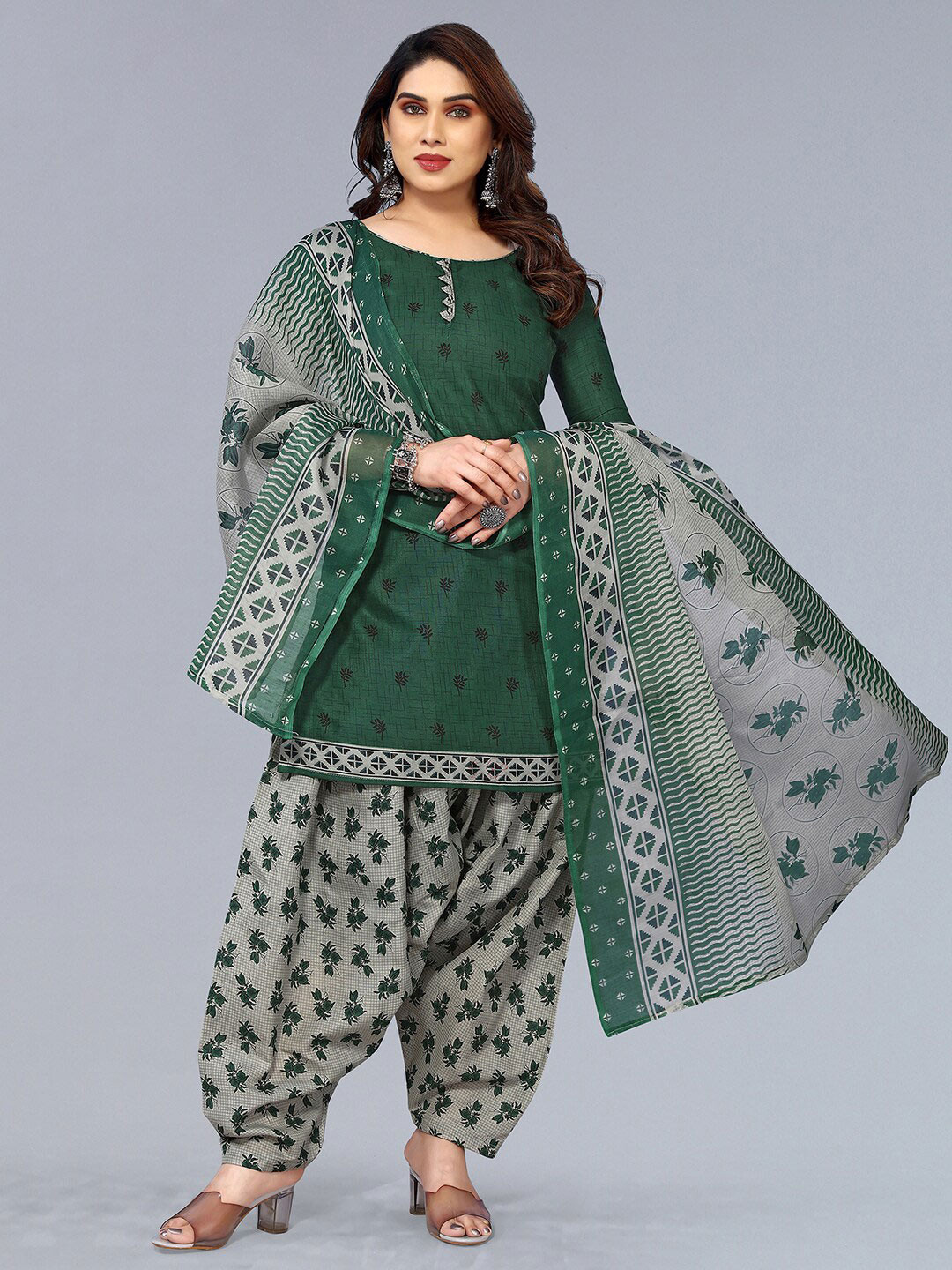 

KALINI Floral Printed Unstitched Dress Material, Green