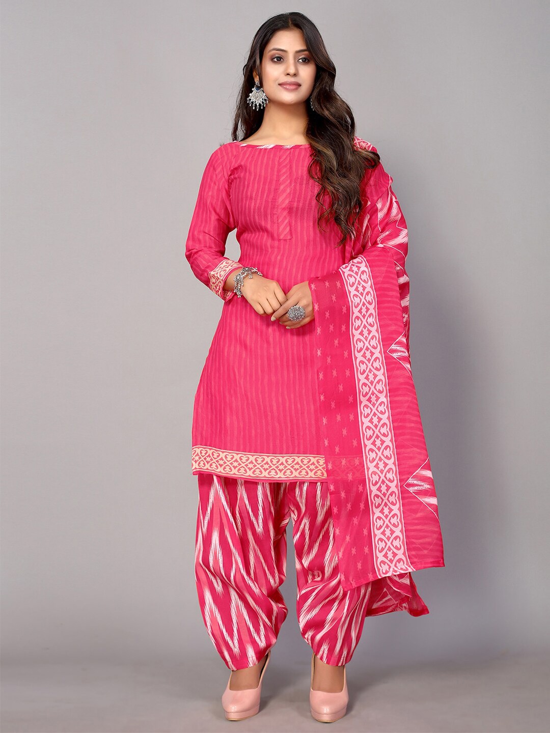 

KALINI Printed Unstitched Dress Material, Pink
