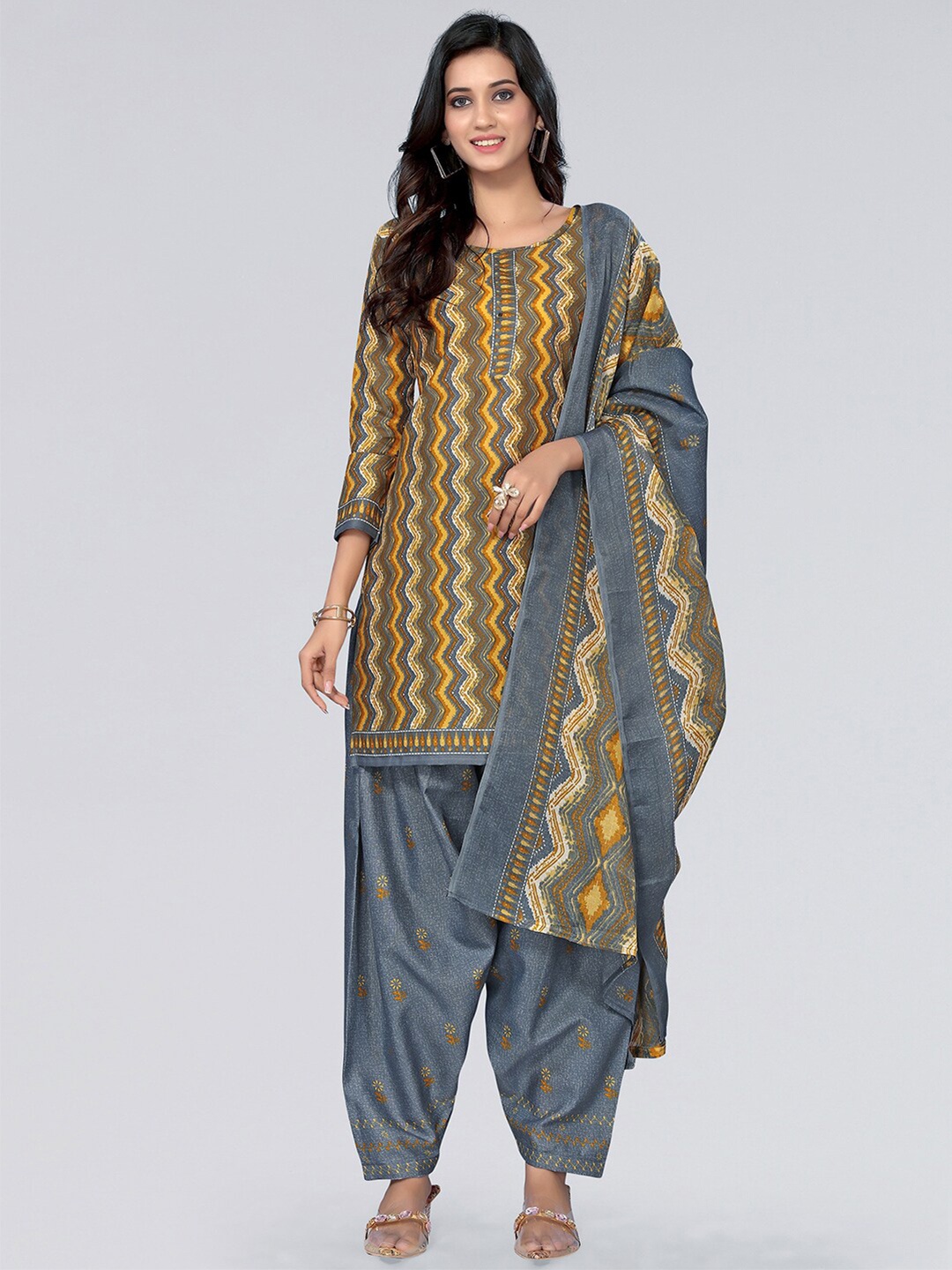

KALINI Printed Unstitched Dress Material, Grey