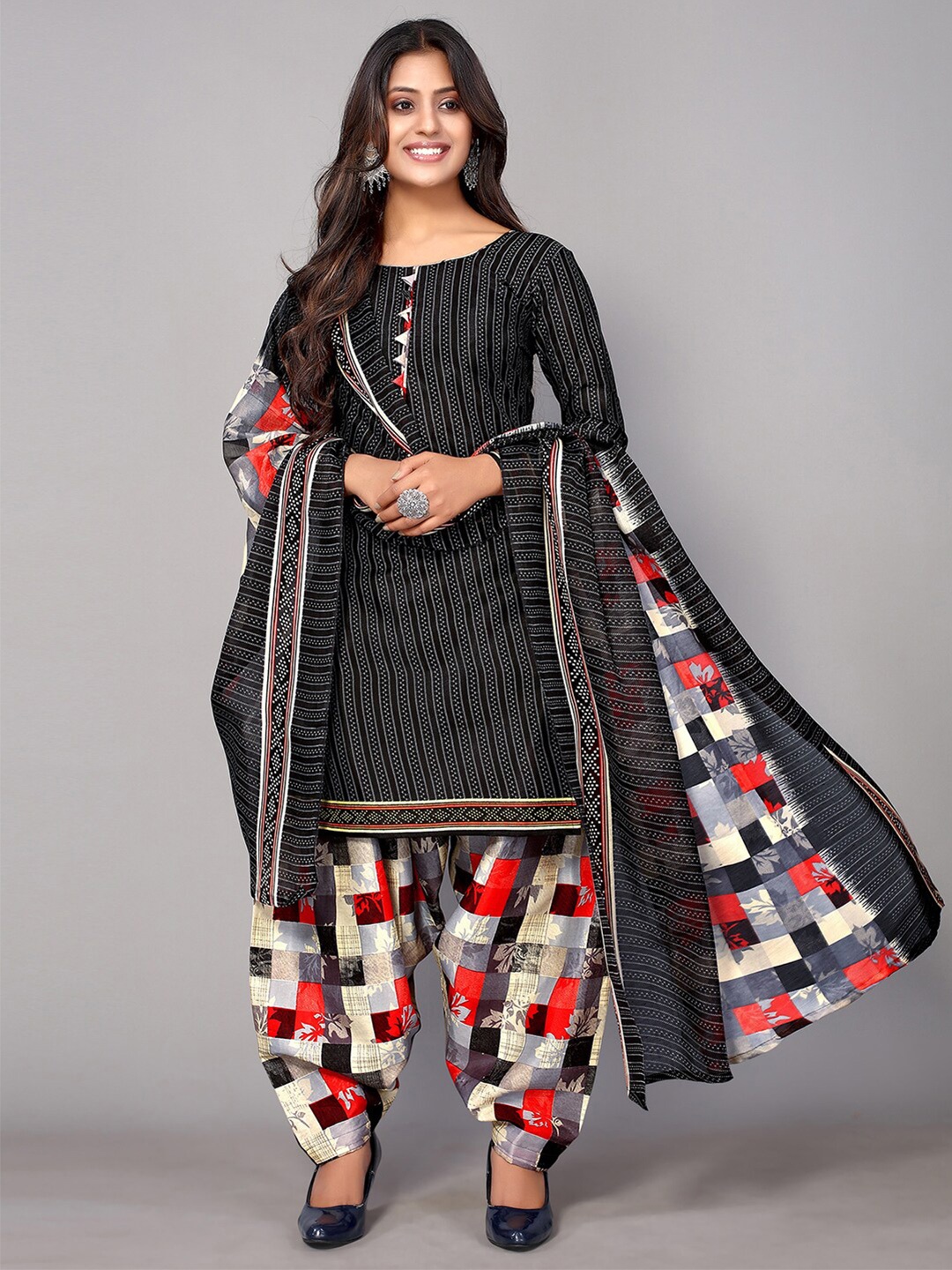 

KALINI Printed Unstitched Dress Material, Black