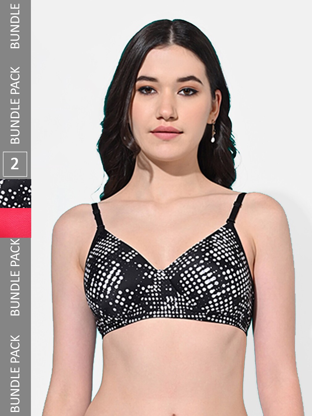 

FIMS Pack Of 2 Printed Full Coverage Lightly Padded Everyday Bra All Day Comfort, Black