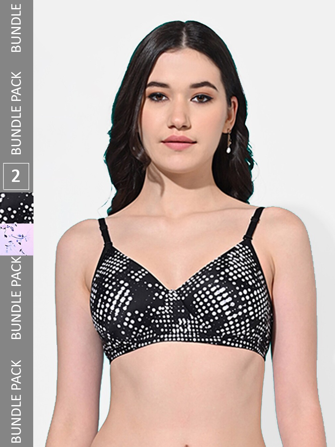 

FIMS Pack Of 2 Printed Full Coverage Lightly Padded Everyday Bra All Day Comfort, Black