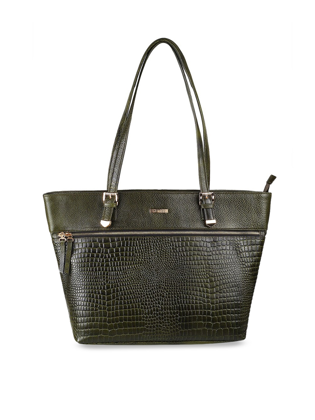 

Metro Animal Textured Leather Oversized Shopper Shoulder Bag, Olive