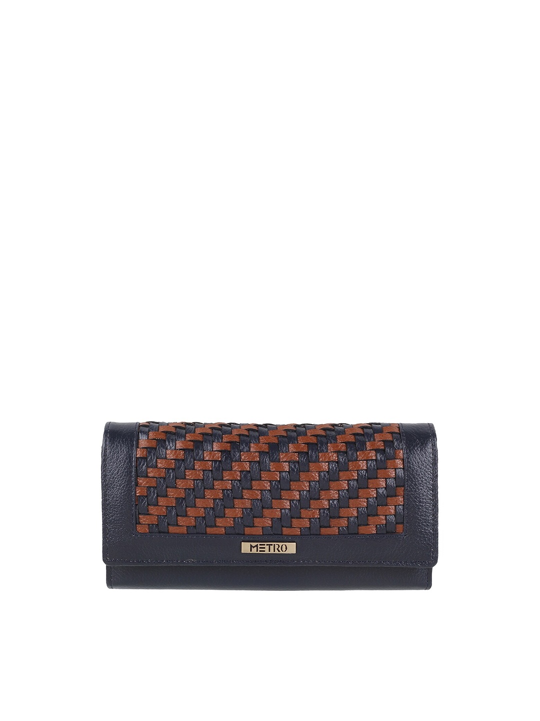 

Metro Women Checked Leather Two Fold Wallet, Blue