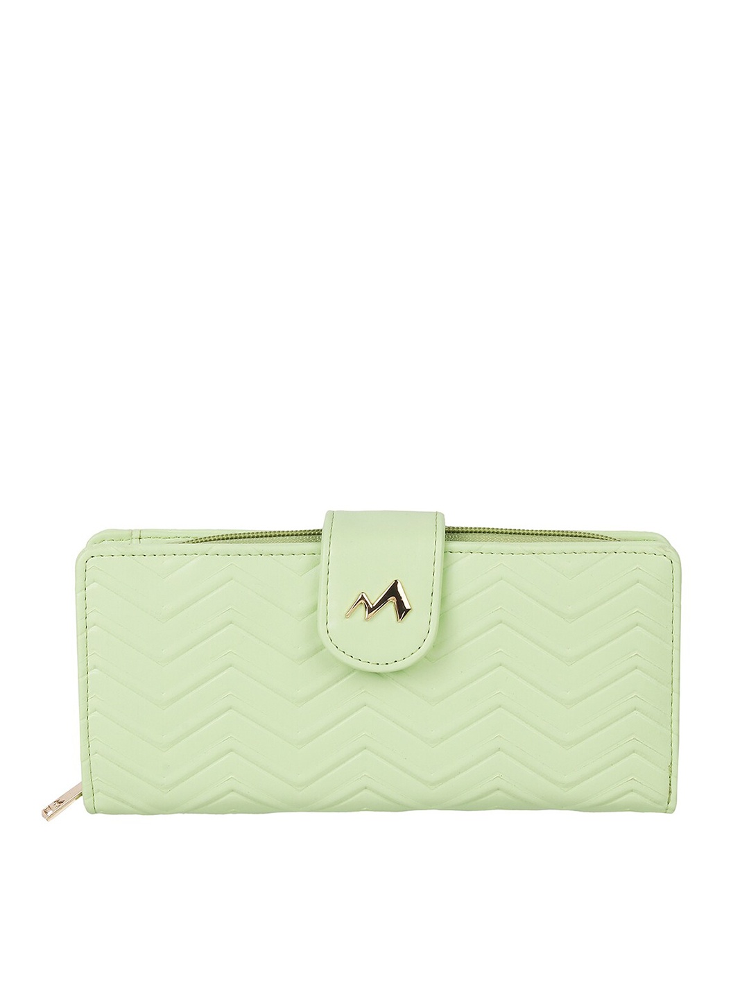 

Metro Women Geometric Textured Cut Work PU Three Fold Wallet, Green