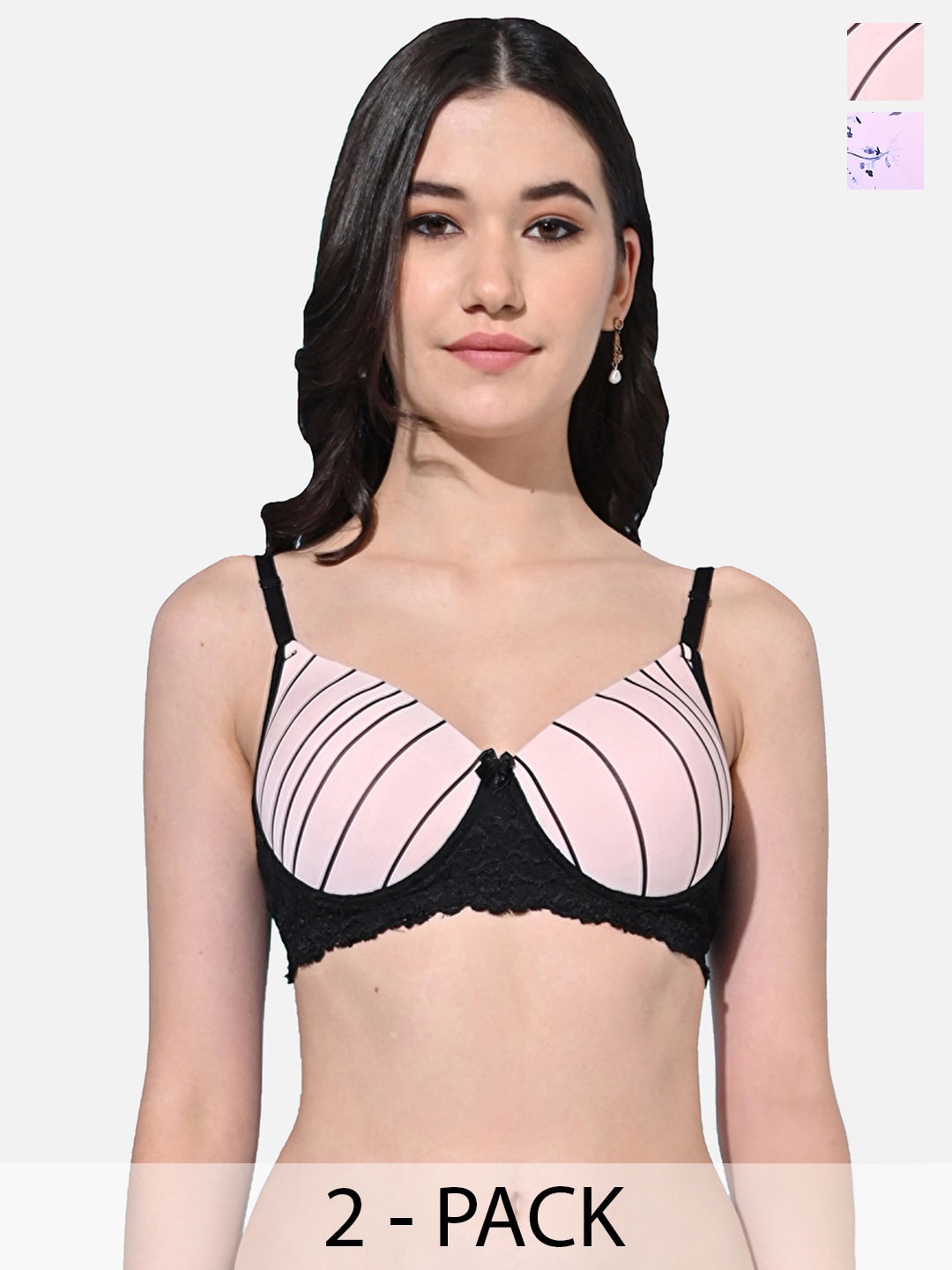

FIMS Pack of 2 Floral Full Coverage Lightly Padded Bra, Pink