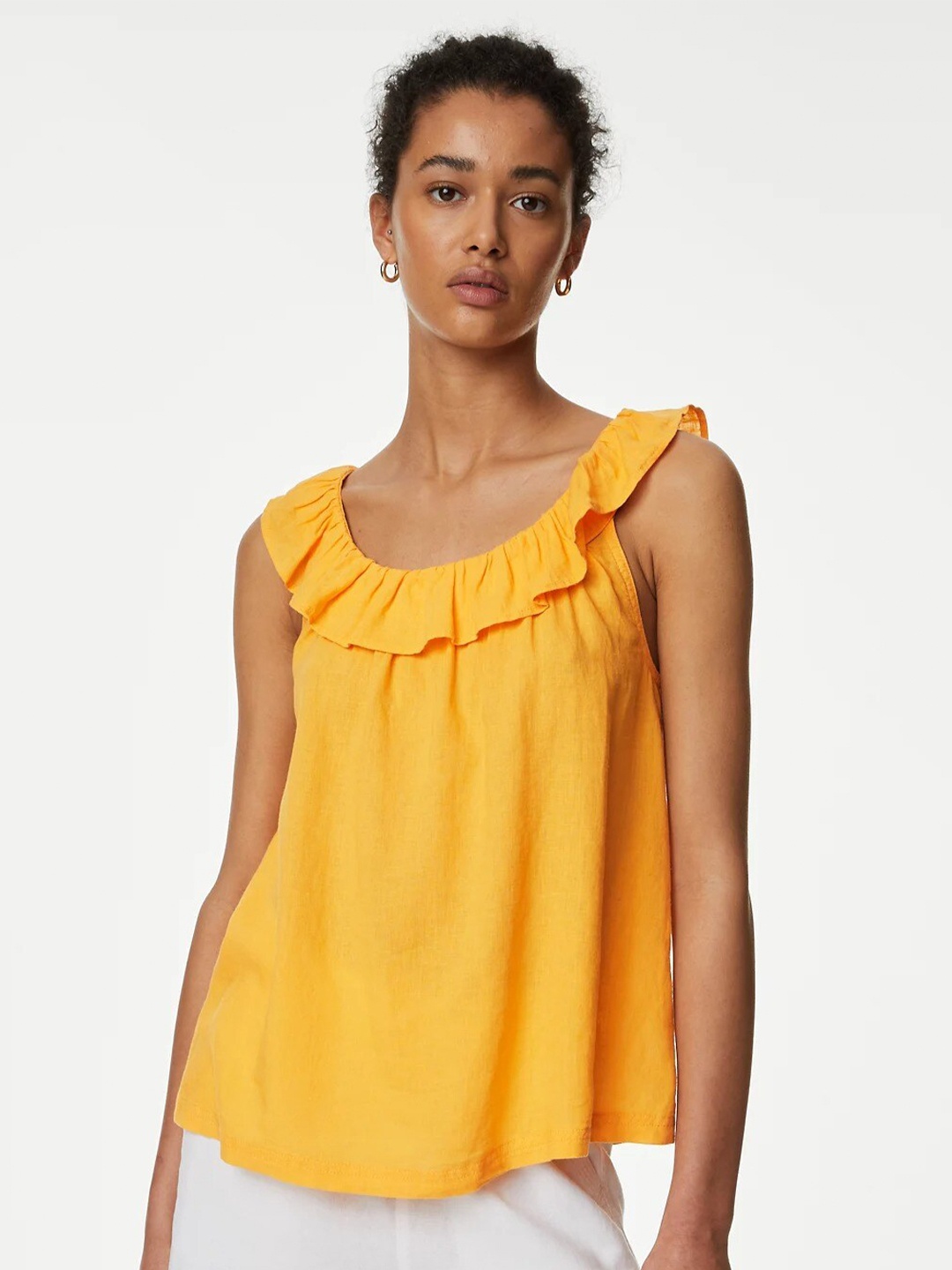 

Marks & Spencer Scoop Neck Cape Sleeves A-Line Top, Yellow