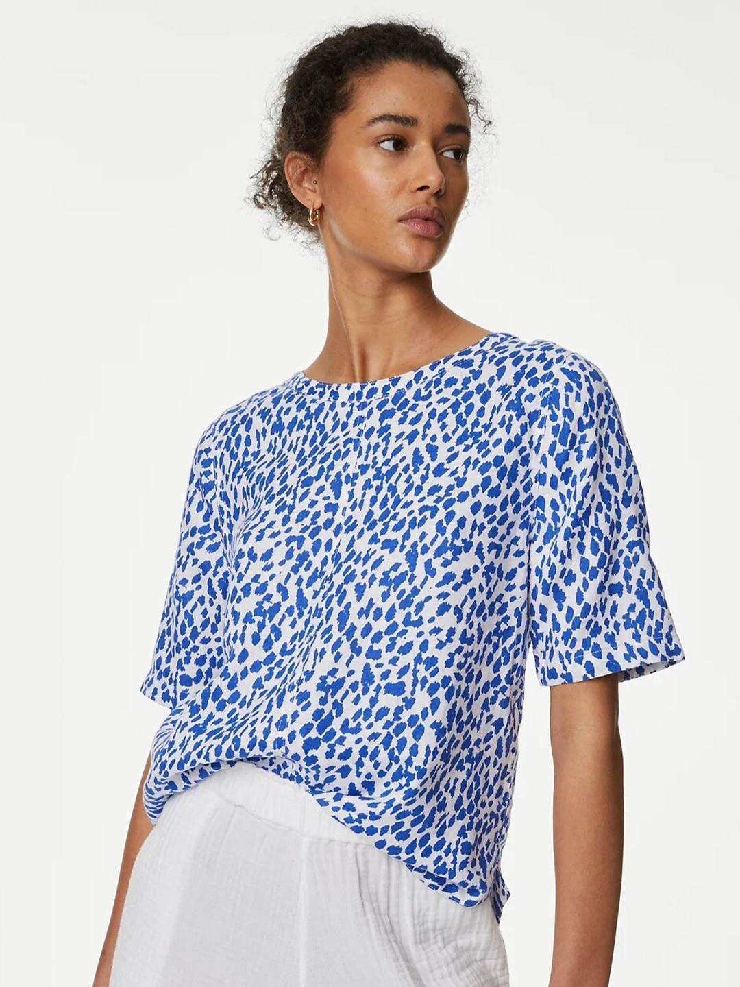 

Marks & Spencer Abstract Printed Linen Top, Blue