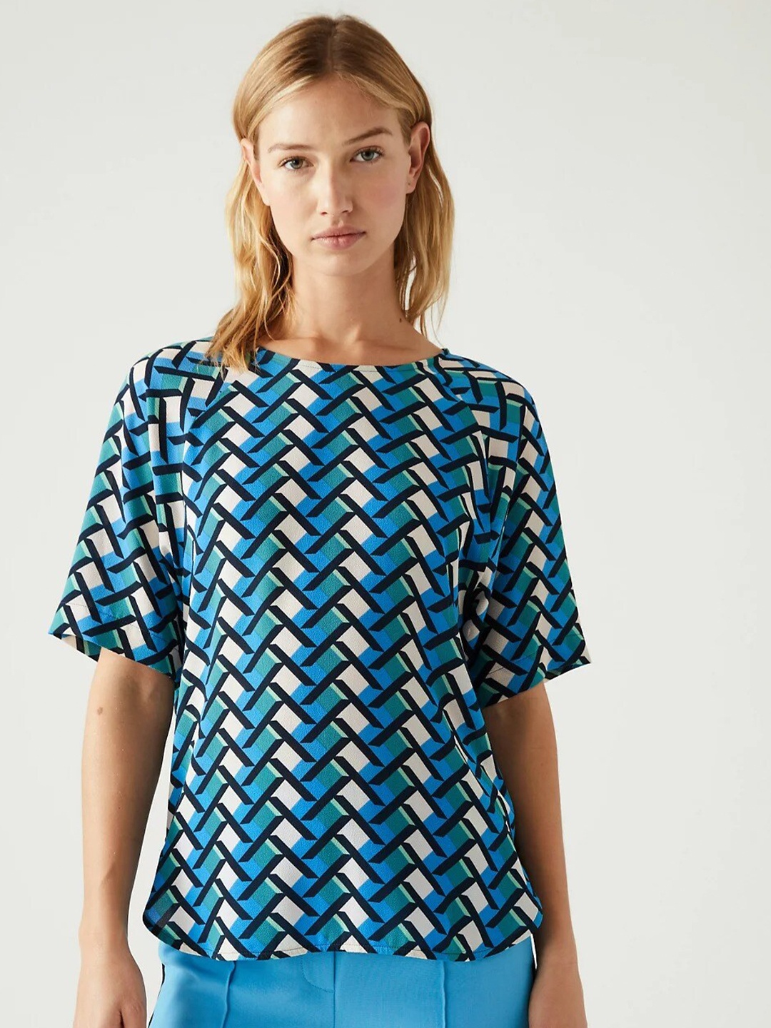 

Marks & Spencer Geometric Printed Top, Blue