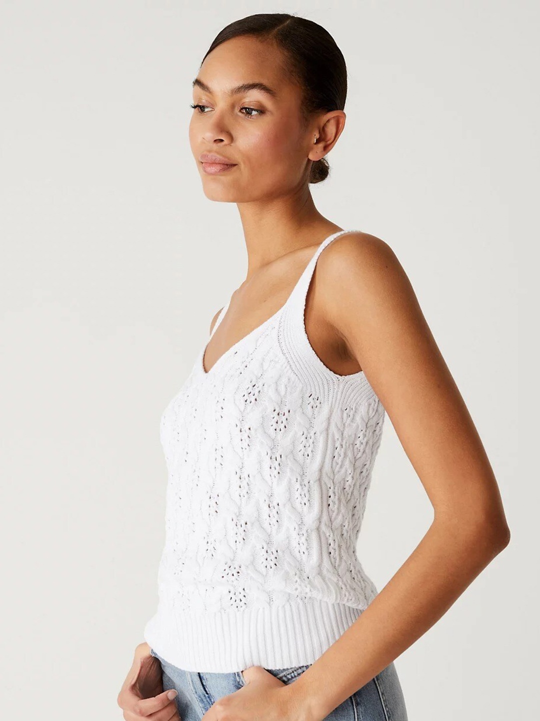

Marks & Spencer Self Design Cotton Top, White