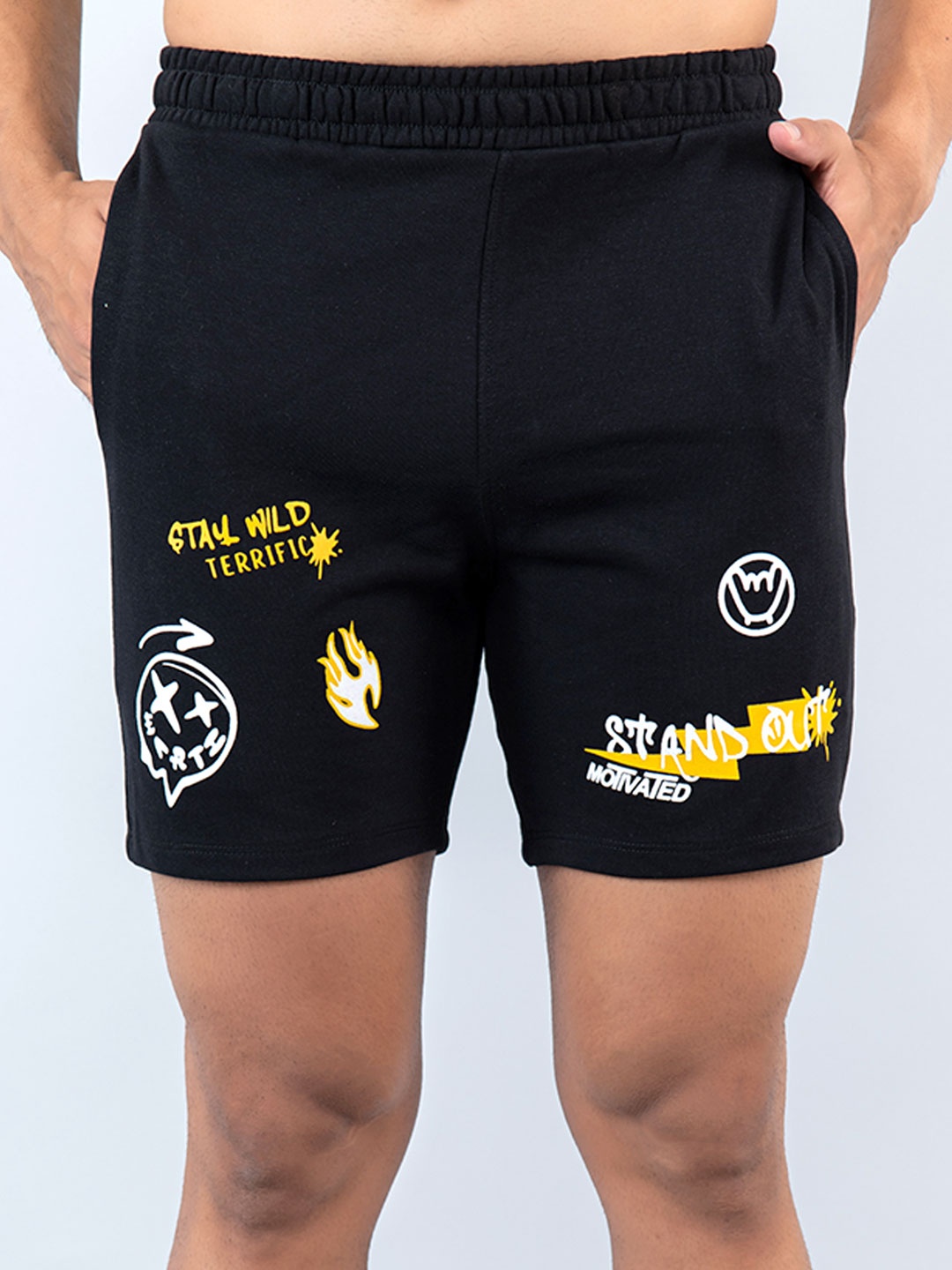 

Tistabene Men Graphic Printed Cotton Shorts, Black
