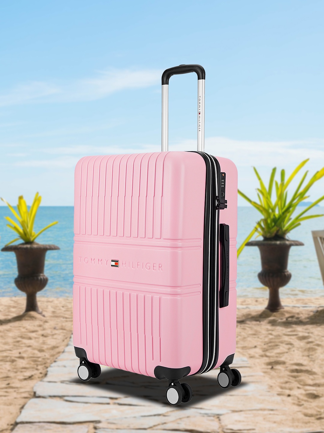 

Tommy Hilfiger Textured Hard Sided Large Trolley Suitcase, Pink