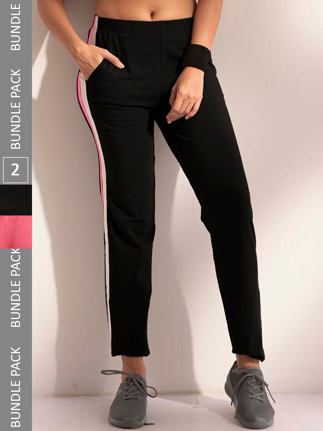 

LYRA Women Pack Of 2 Assorted Cotton Relaxed Fit Sports Track Pants