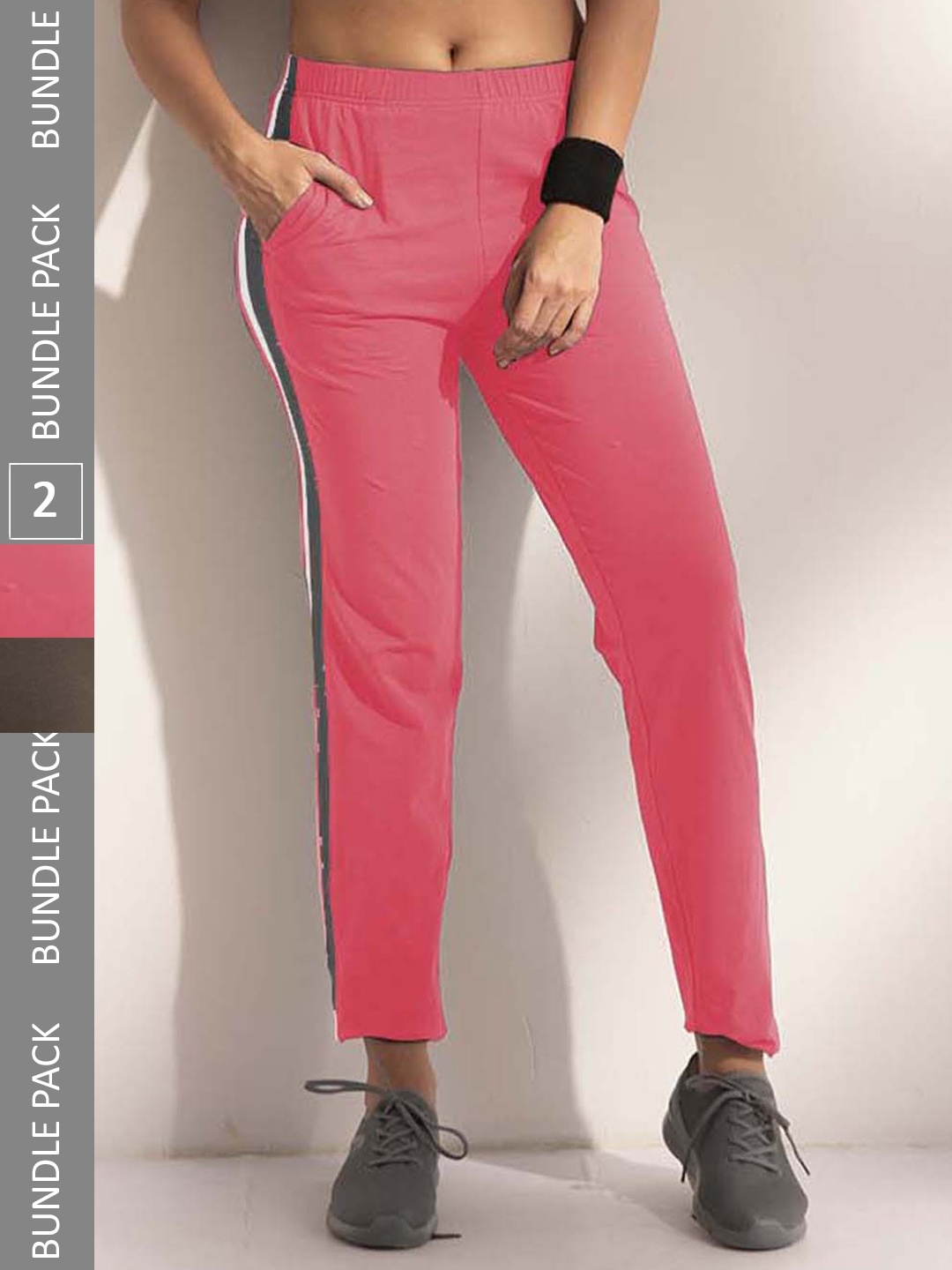 

LYRA Women Pack Of 2 Assorted Cotton Relaxed Fit Sports Track Pants