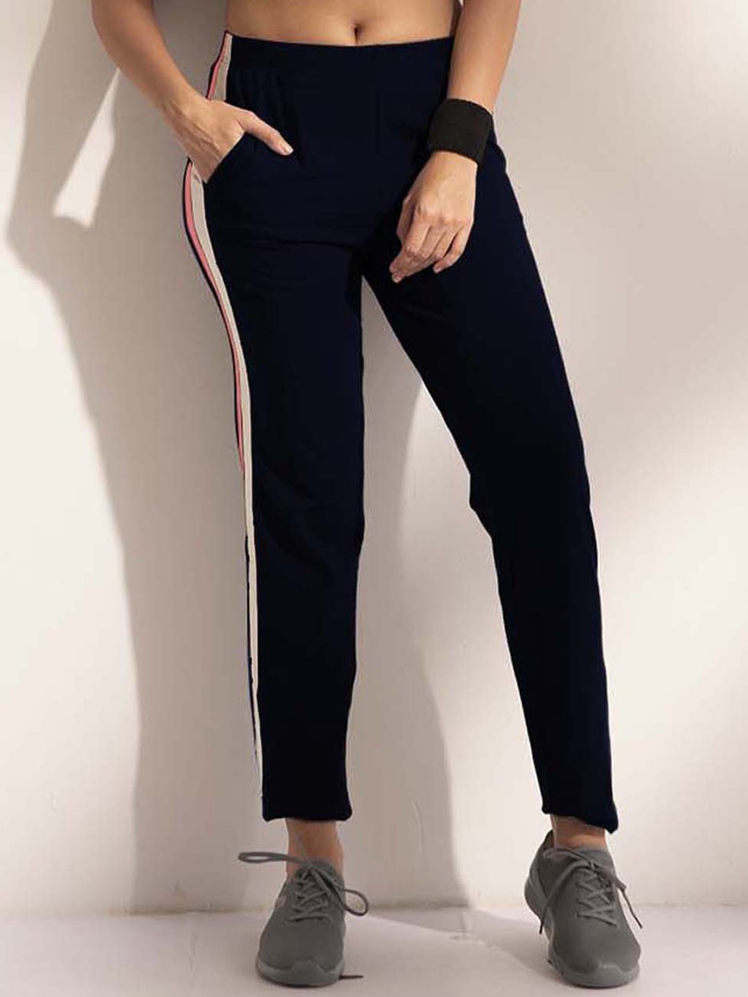 

LYRA Women Mid-Rise Relaxed Fit Sports Track Pants, Navy blue