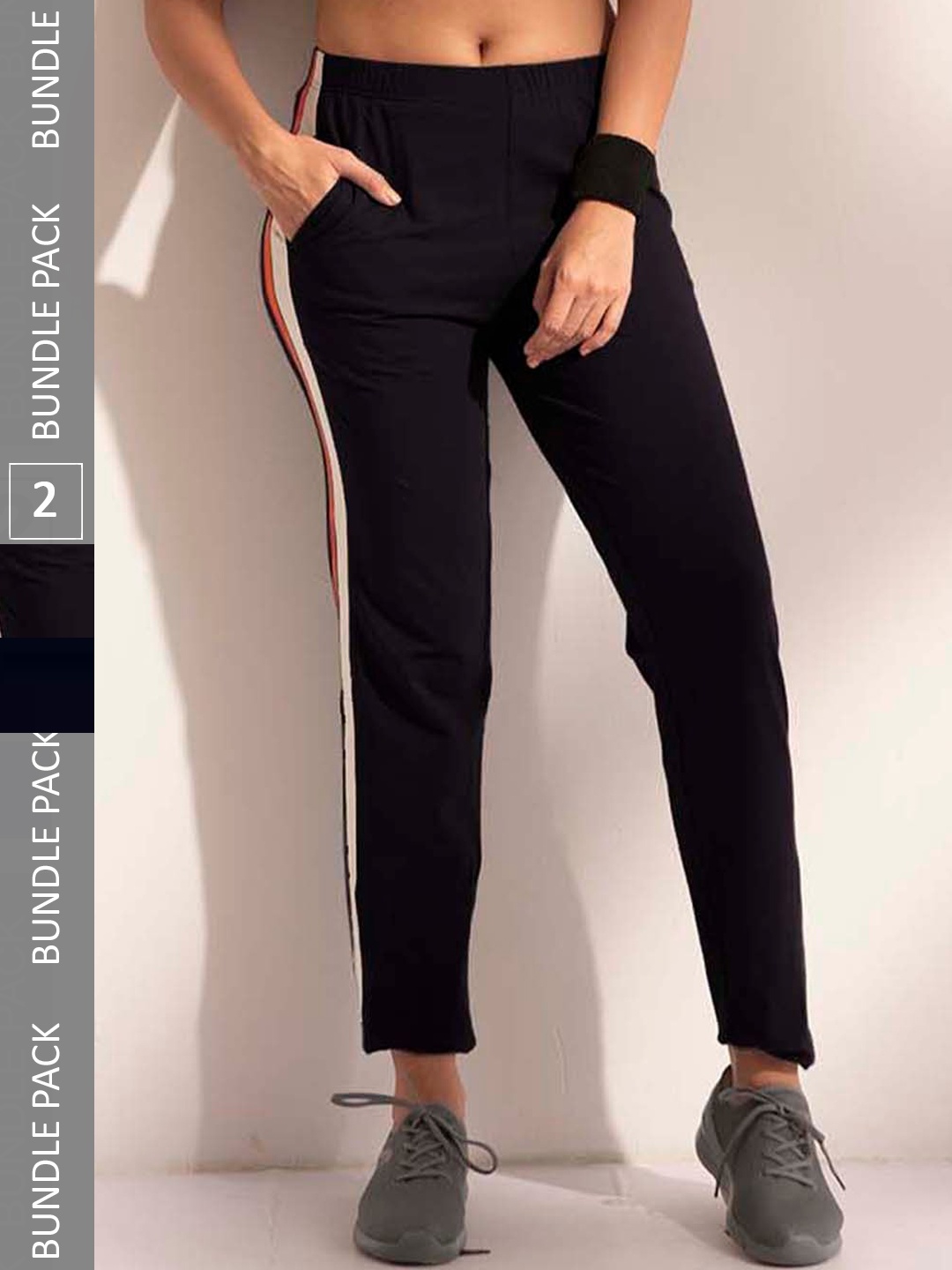 LYRA Women Pack Of 2 Cotton Relaxed-Fit Track Pants, Black