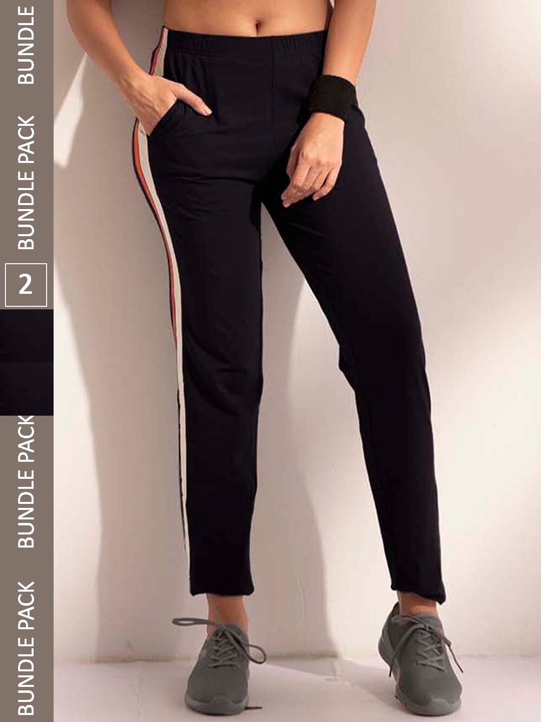 LYRA Women Pack Of 2 Cotton Relaxed-Fit Track Pants, Black