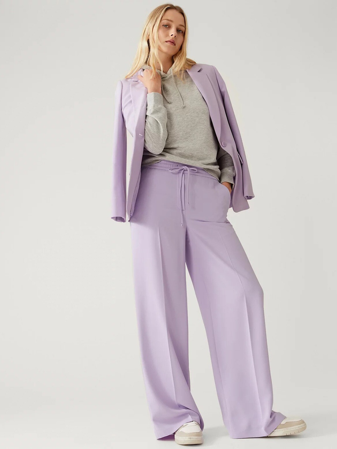 

Marks & Spencer Women High-Rise Parallel Trousers, Purple