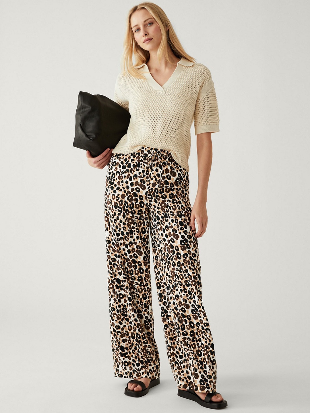 

Marks & Spencer Women Animal Printed High-Rise Parallel Trousers, Brown