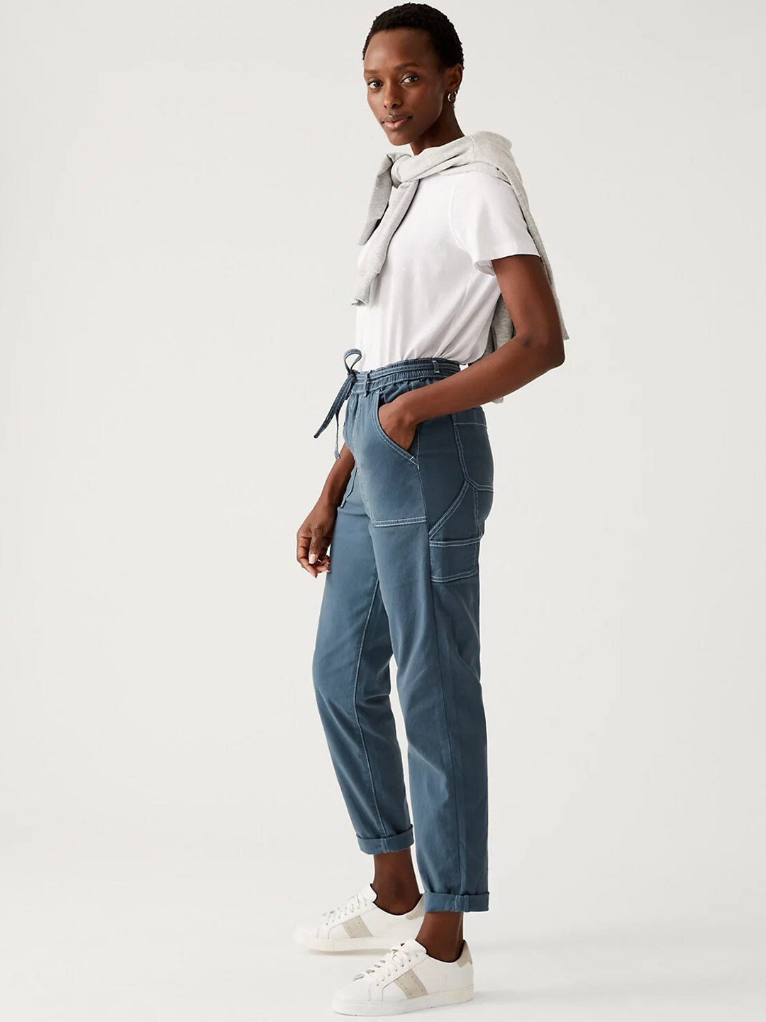 

Marks & Spencer Women Slim Fit High-Rise Regular Trousers, Blue