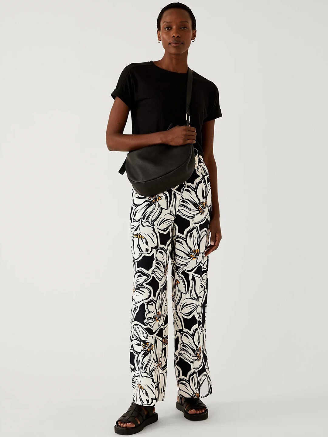 

Marks & Spencer Women Floral Printed High-Rise Parallel Trousers, Black