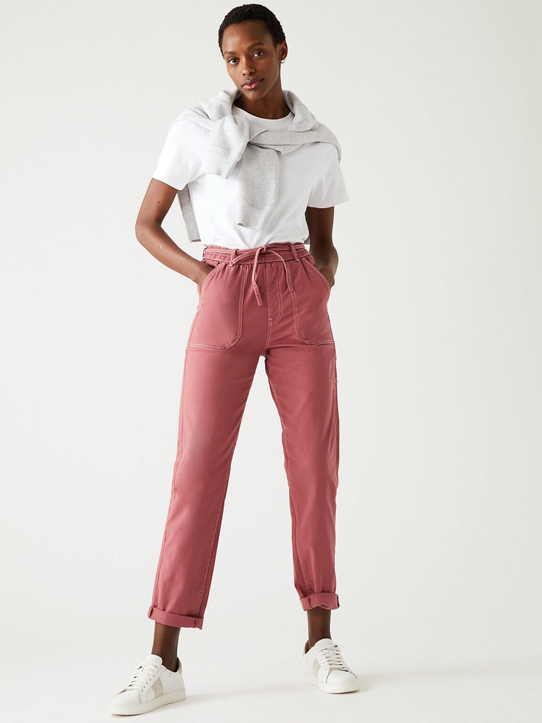 

Marks & Spencer Women Slim Fit High-Rise Regular Trousers, Rose