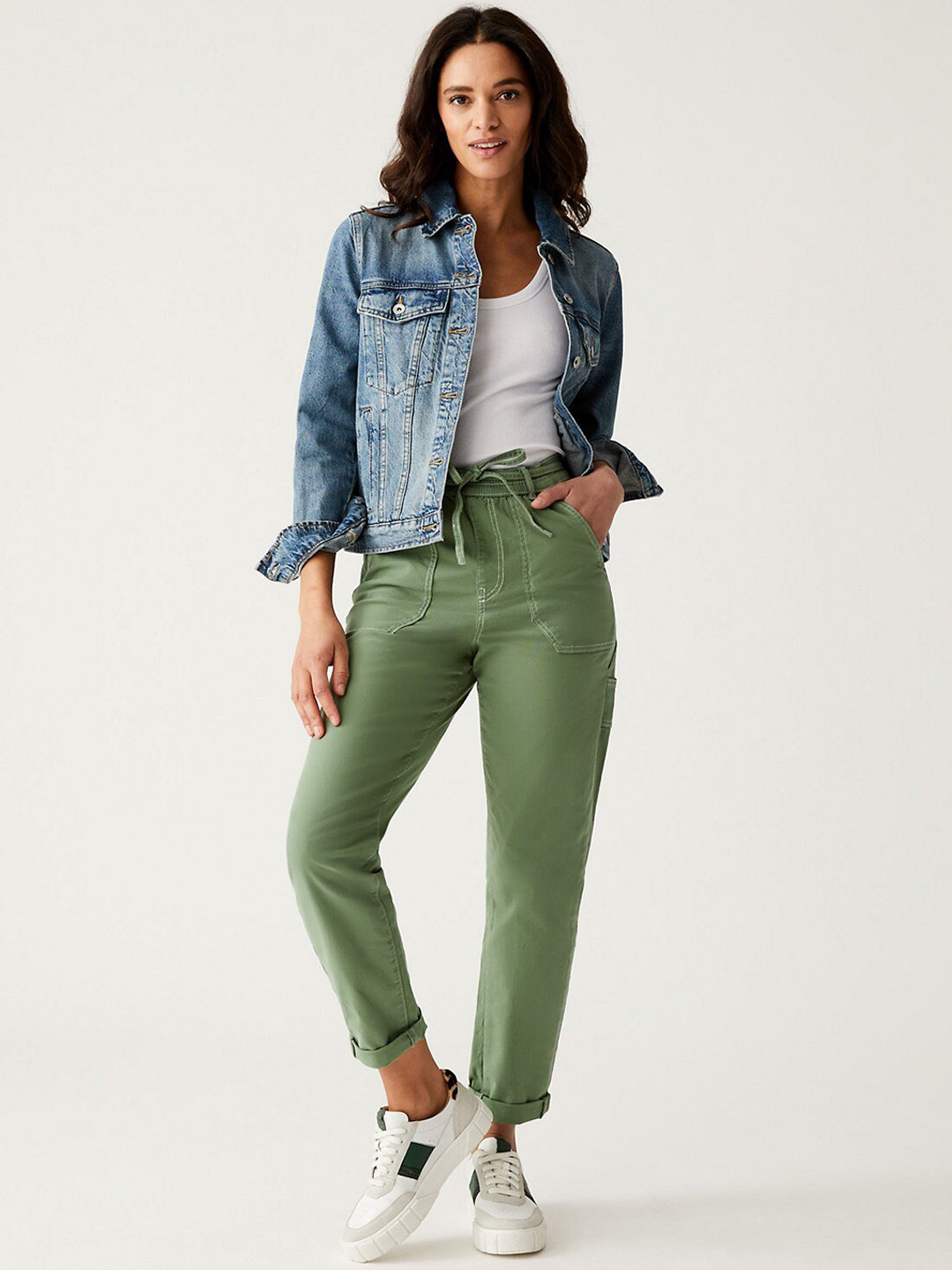 

Marks & Spencer Women Slim Fit High-Rise Chinos, Green
