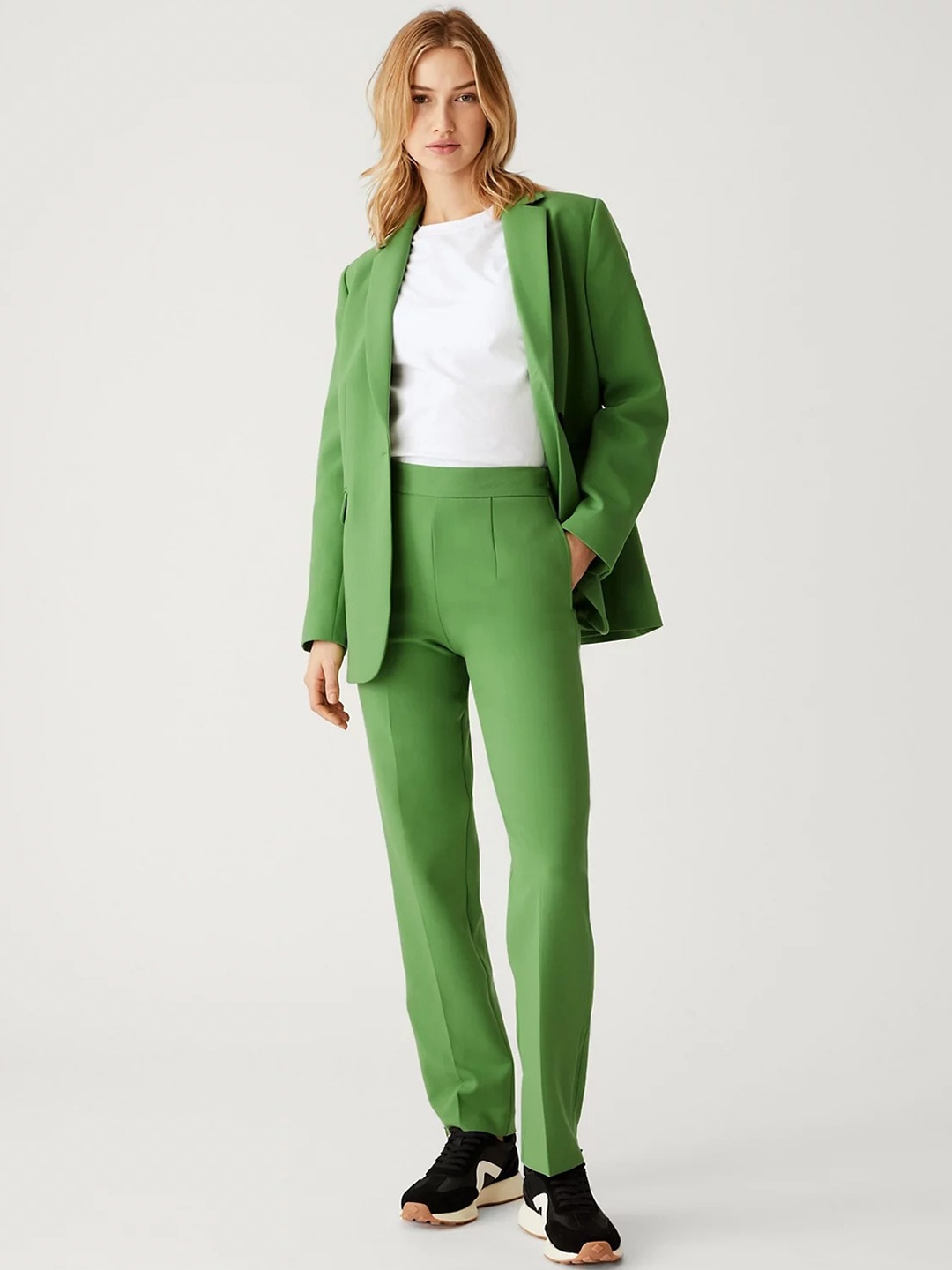 

Marks & Spencer Women Straight Fit High-Rise Formal Trousers, Green
