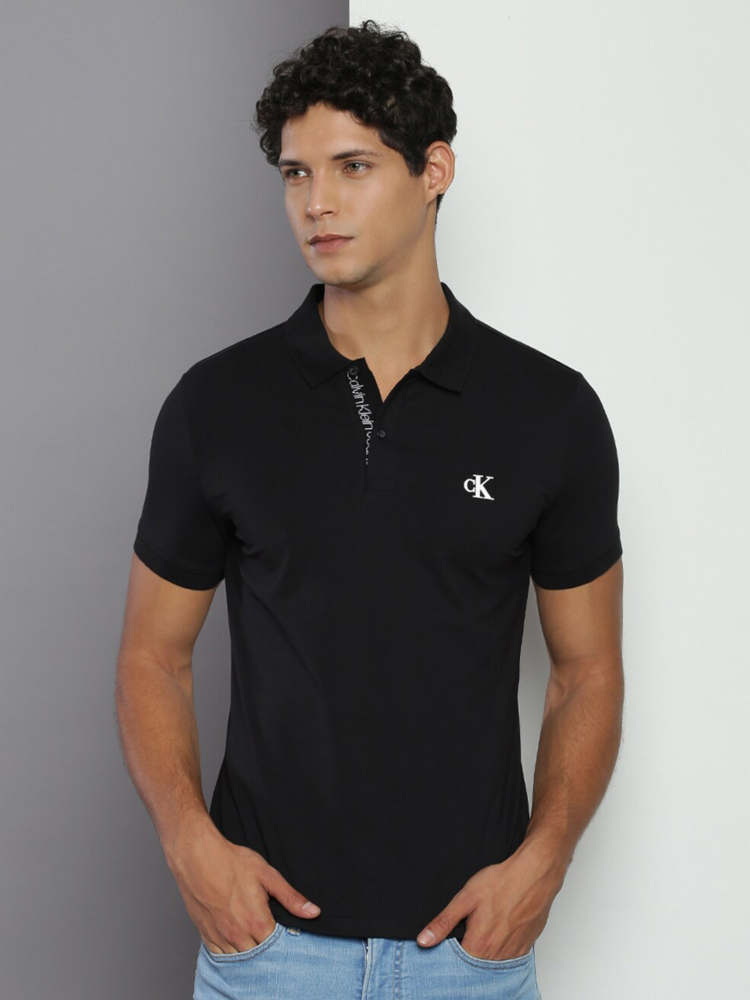 

Calvin Klein Jeans Polo Collar Cotton Slim Fit T-shirt, Black