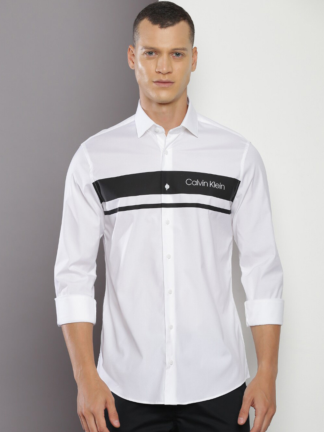 

Calvin Klein Jeans Striped Opaque Casual Cotton Shirt, White