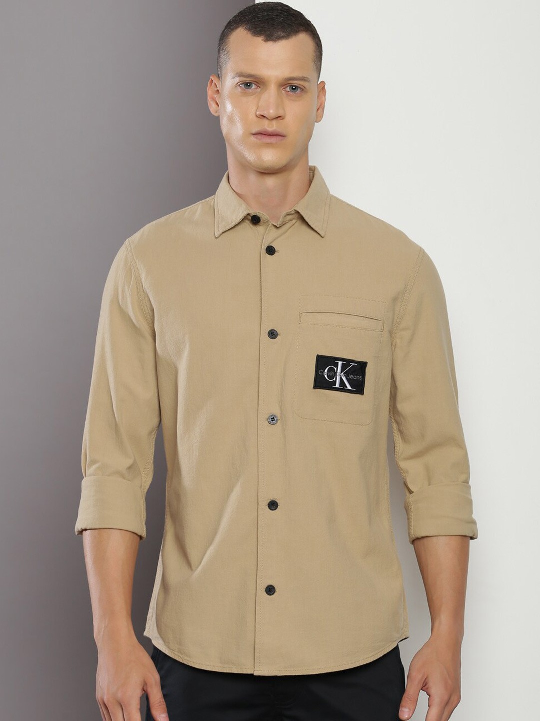 

Calvin Klein Jeans Opaque Casual Cotton Shirt, Beige
