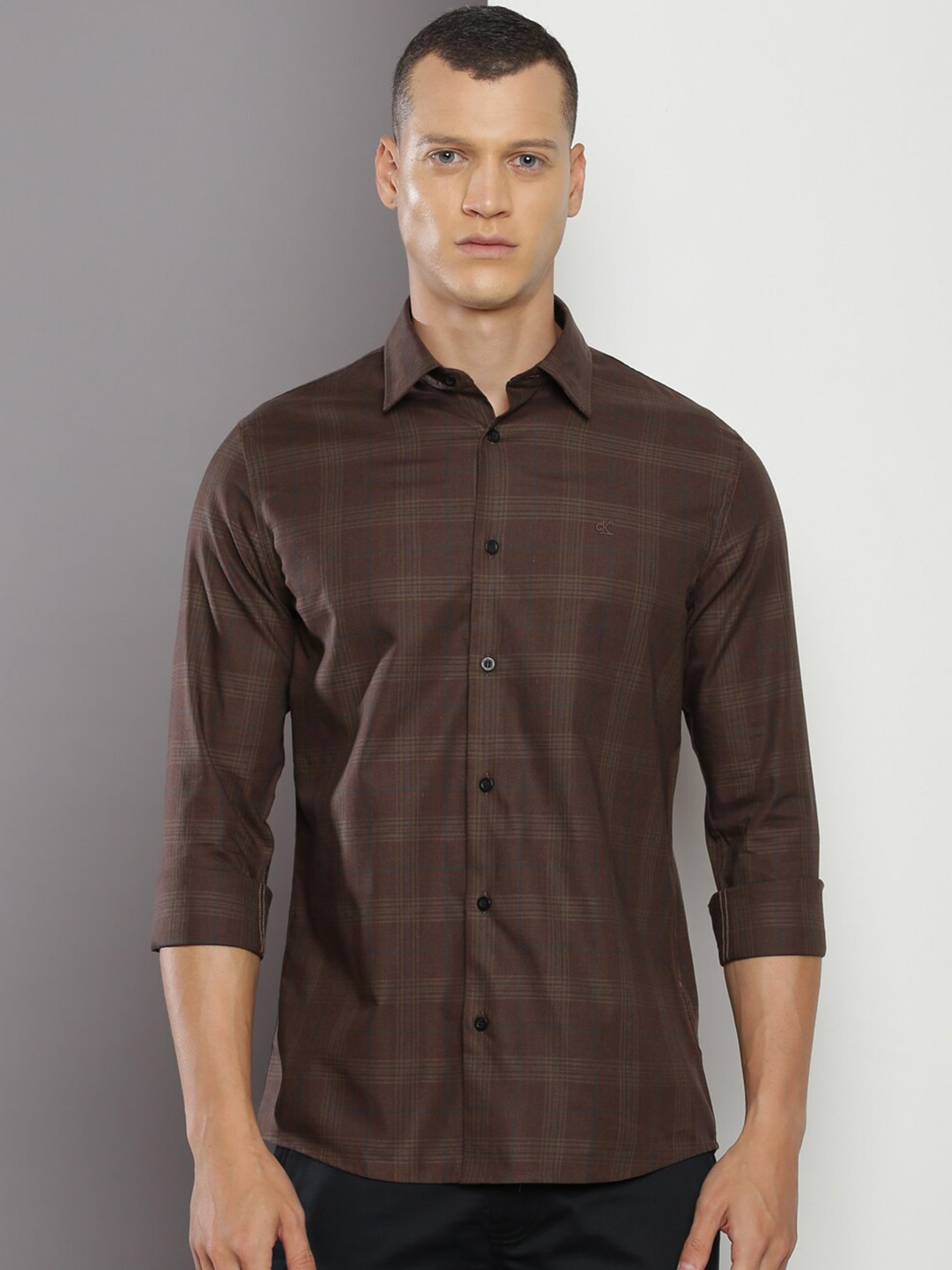 

Calvin Klein Jeans Slim Fit Tartan Checks Opaque Checked Casual Cotton Shirt, Brown