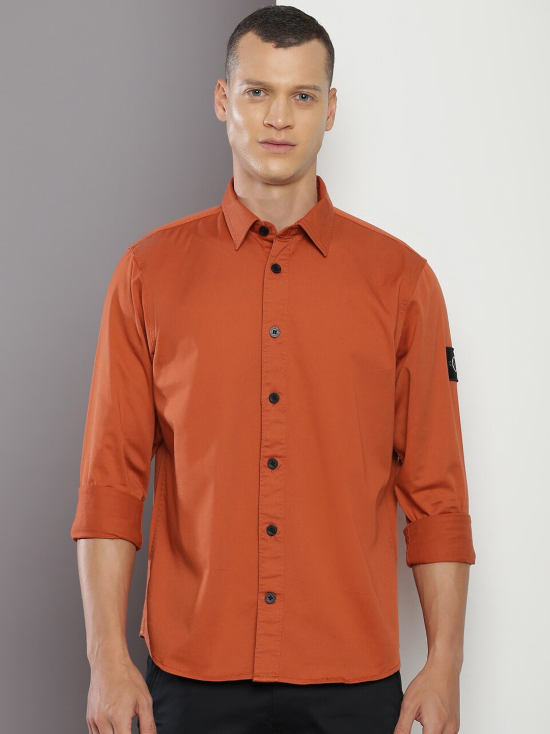 

Calvin Klein Jeans Boxy Fit Opaque Casual Cotton Shirt, Rust