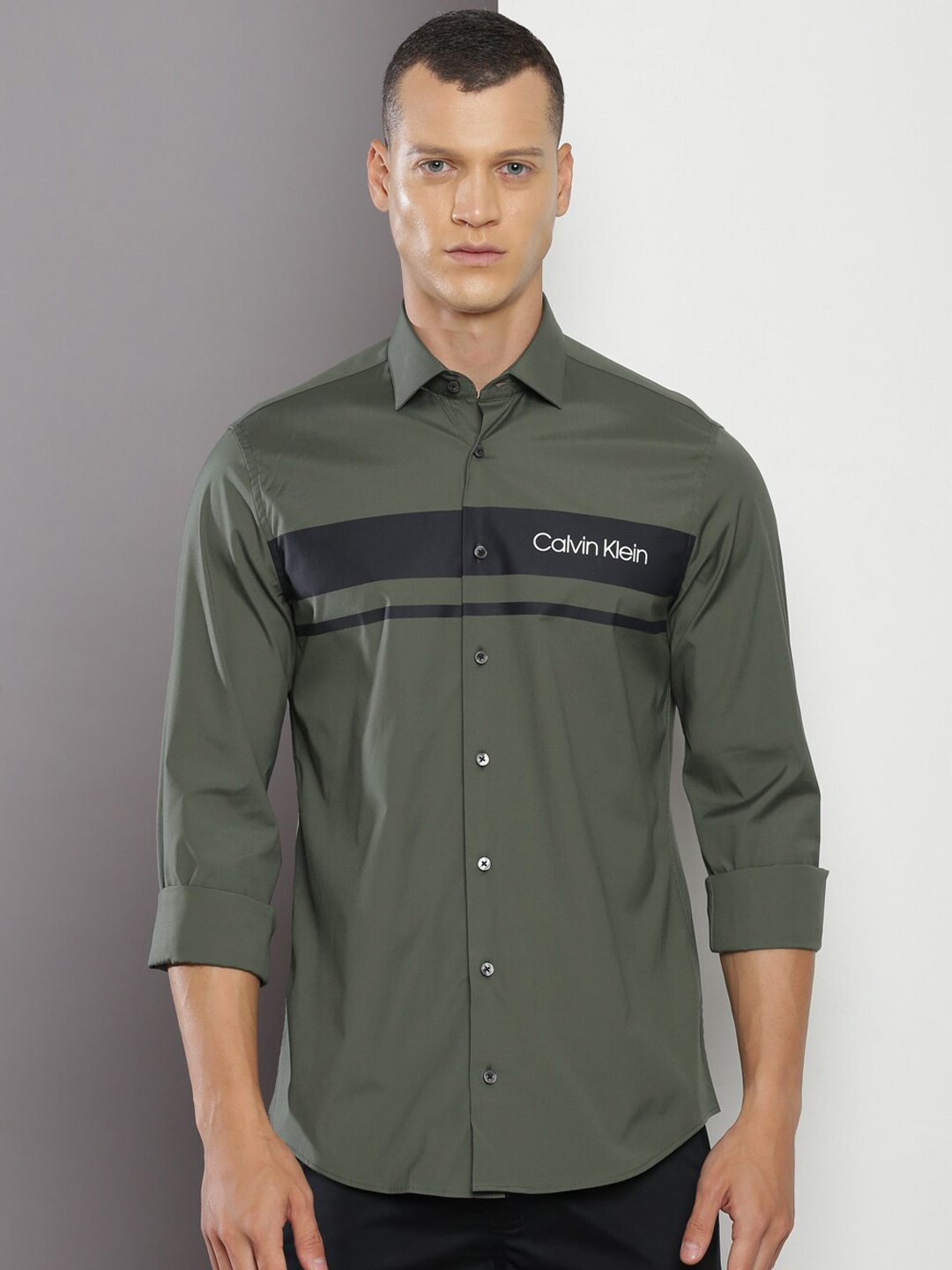 

Calvin Klein Jeans Striped Opaque Cotton Casual Shirt, Green