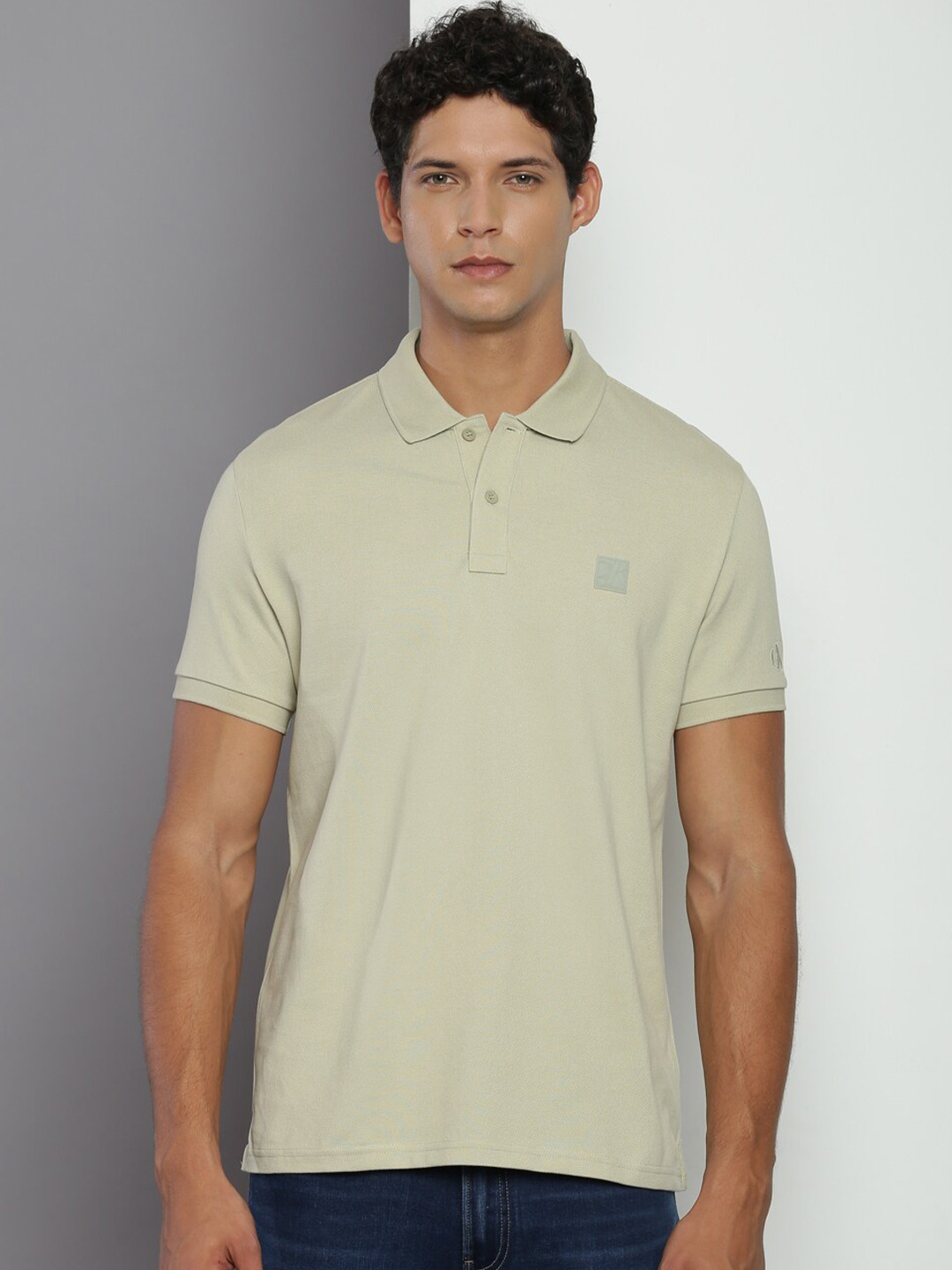 

Calvin Klein Jeans Polo Collar Pure Cotton Slim Fit T-shirt, Beige