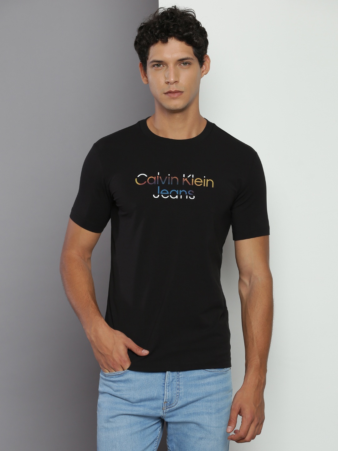 

Calvin Klein Jeans Typography Printed Slim Fit T-shirt, Black